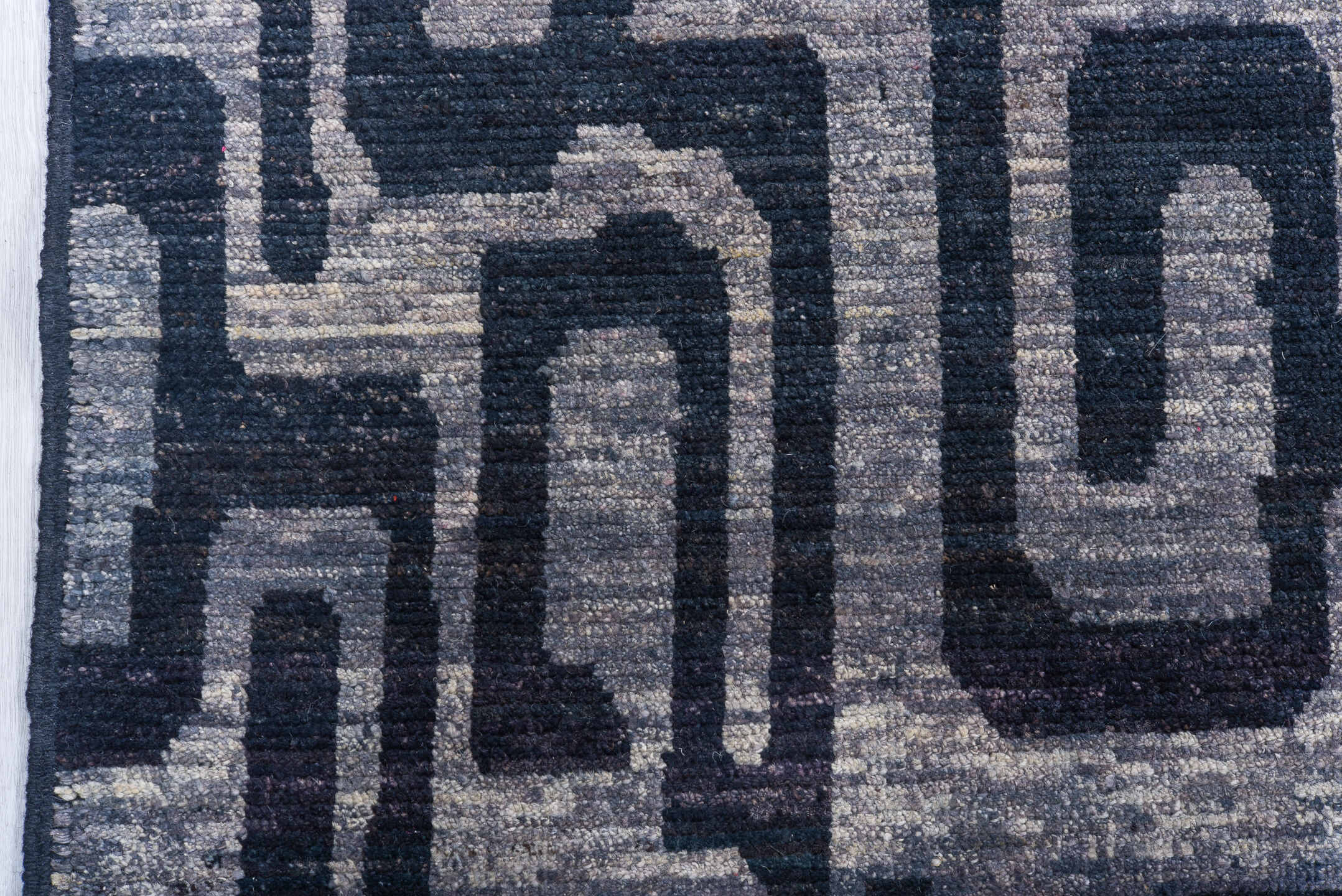 9' x 11' one-of-a-kind handmade vintage Tulu large size rug. Color palette: blue, dark gray, gray, light gray, off-white