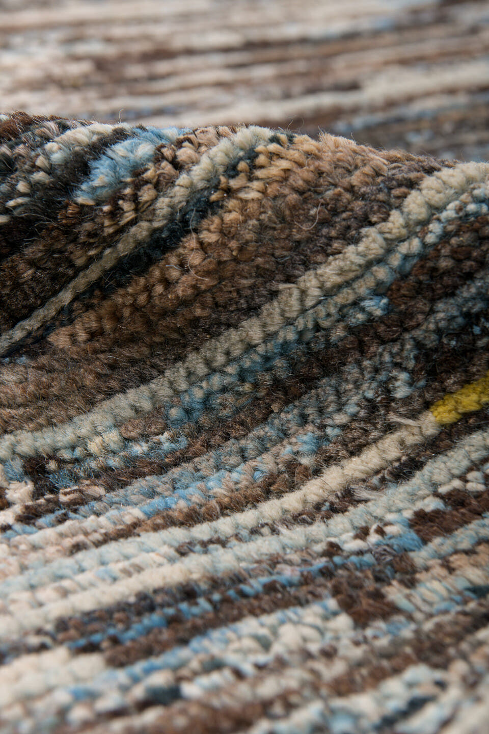 9' x 12' one-of-a-kind handmade vintage Tulu large size rug. Color palette: charcoal, ivory, taupe, blue gray, slate, camel