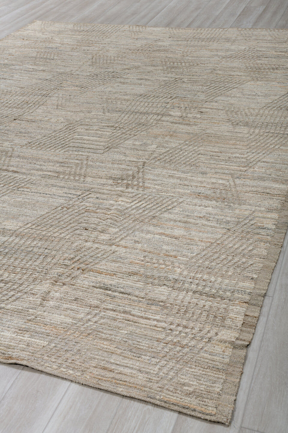9' x 12' one-of-a-kind handmade vintage Tulu large size rug. Color palette: ivory, taupe, gray, beige, camel
