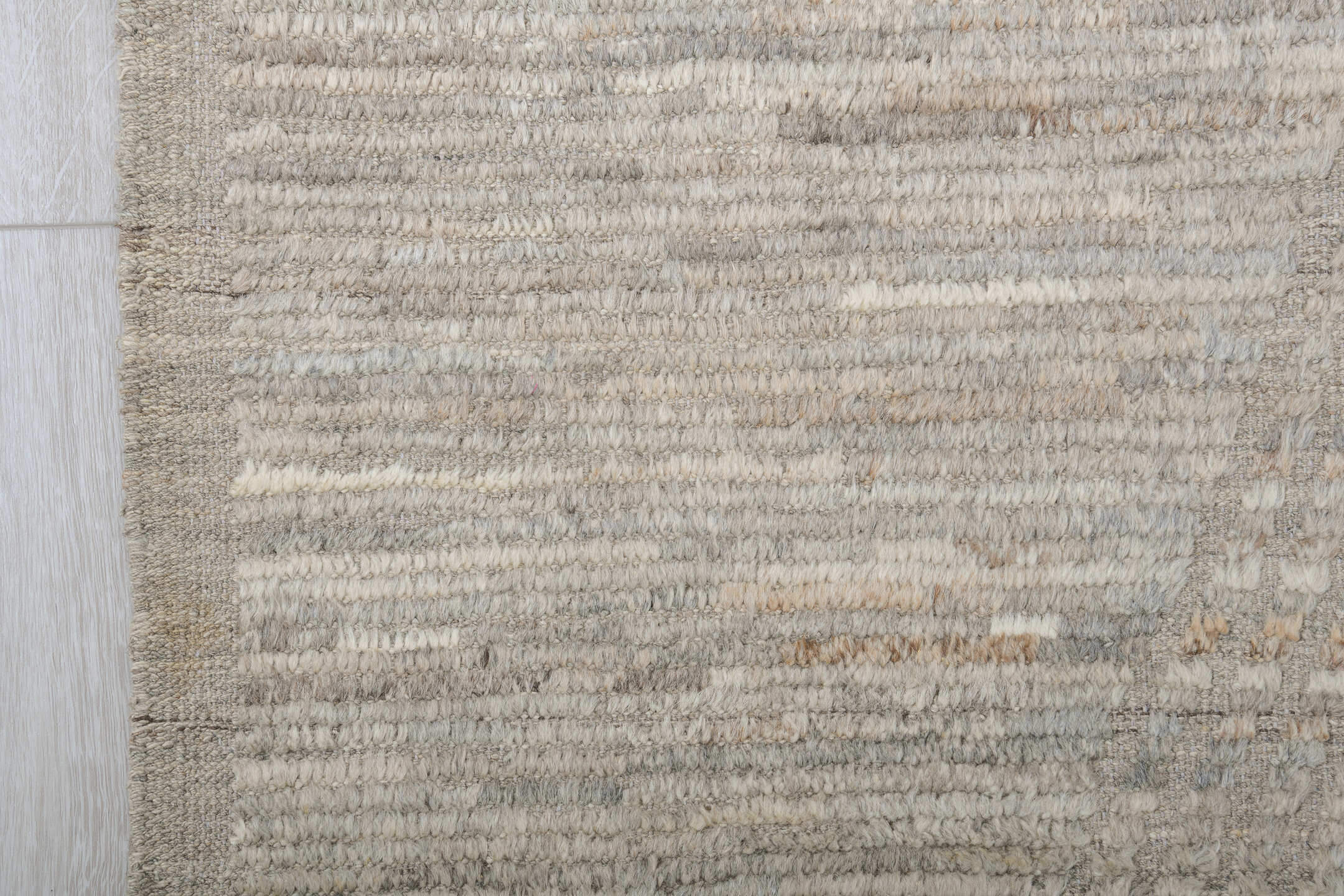 9' x 12' one-of-a-kind handmade vintage Tulu large size rug. Color palette: ivory, taupe, gray, beige, camel