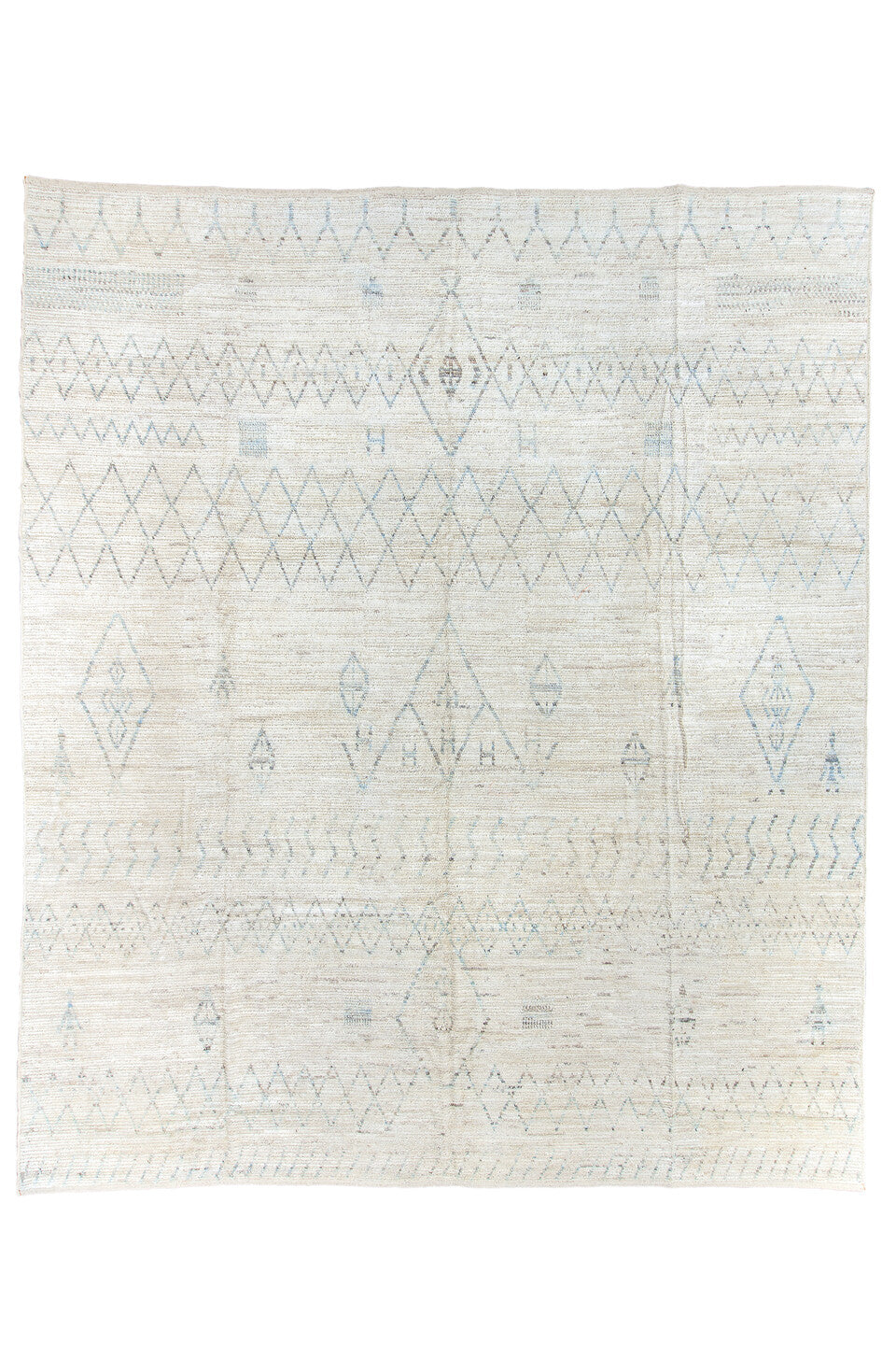 12' x 14' one-of-a-kind handmade vintage Tulu oversize rug. Color palette: azure, blue, gainsboro, gray, light blue