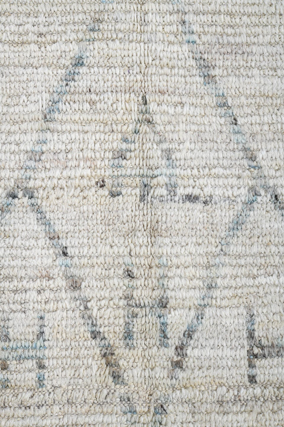 12' x 14' one-of-a-kind handmade vintage Tulu oversize rug. Color palette: ivory, pale blue, taupe, cream, light gray