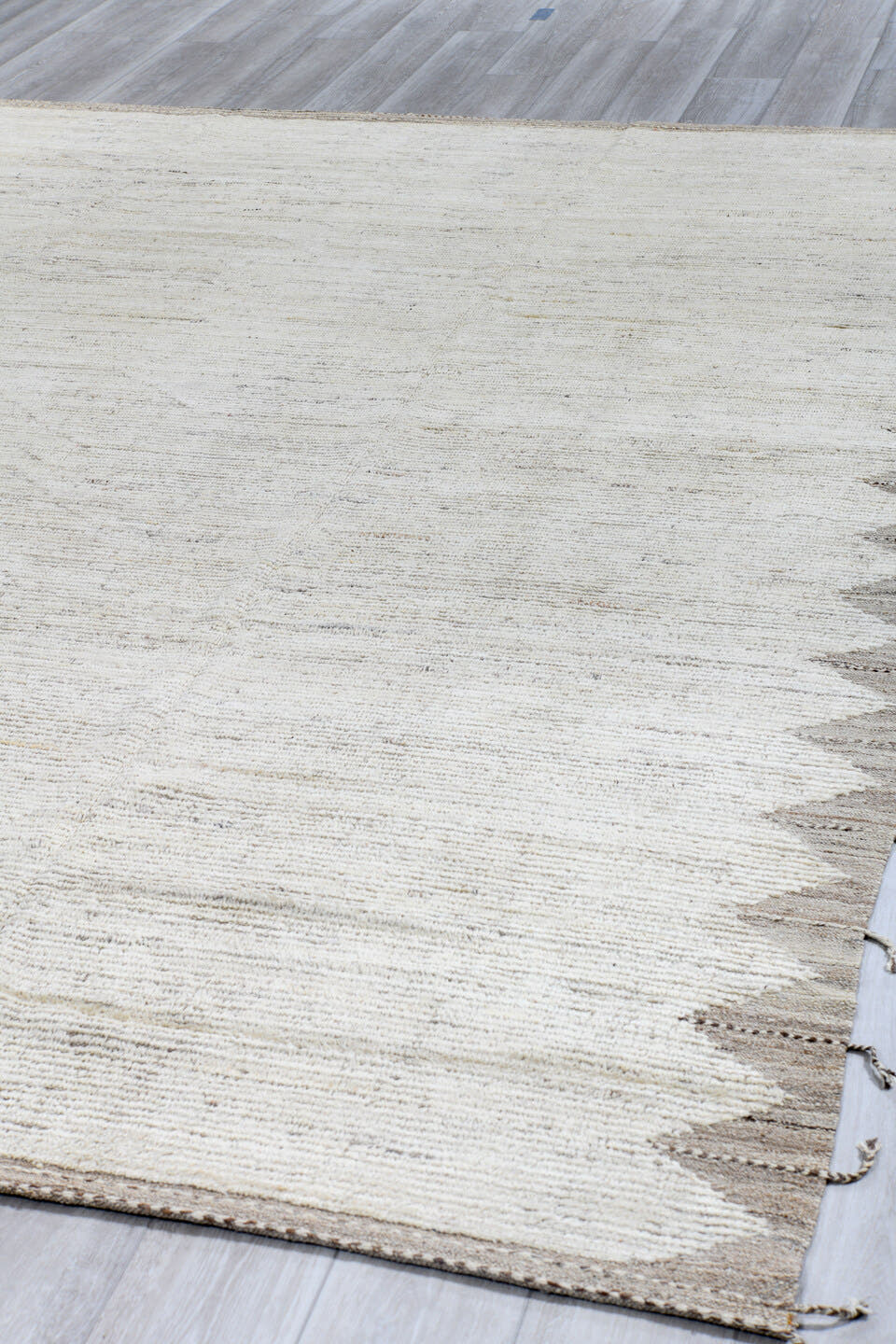 9' x 11' one-of-a-kind handmade vintage Tulu large size rug. Color palette: ivory, cream, taupe, beige, light gray, gray