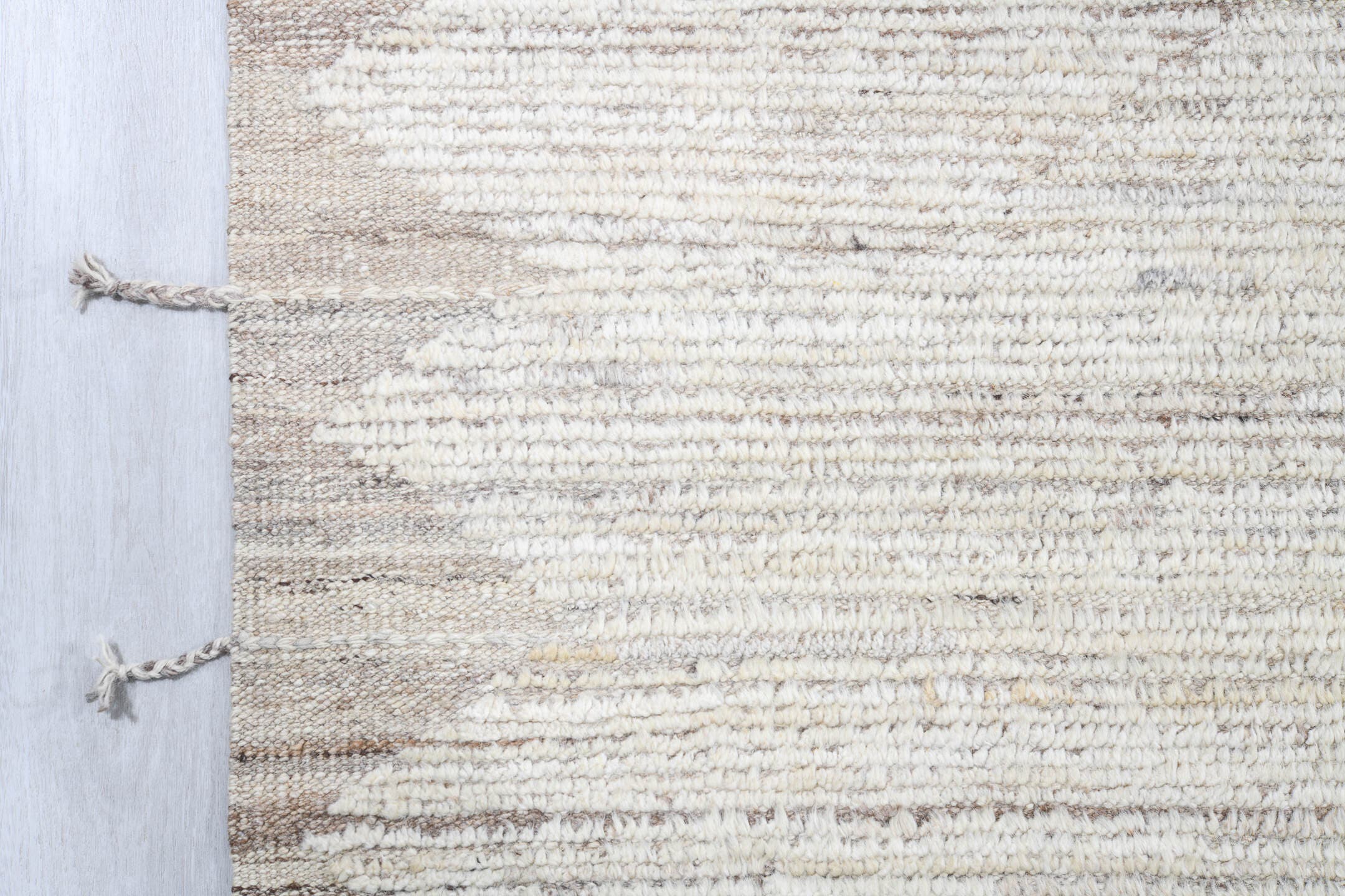 9' x 11' one-of-a-kind handmade vintage Tulu large size rug. Color palette: ivory, cream, taupe, beige, light gray, gray
