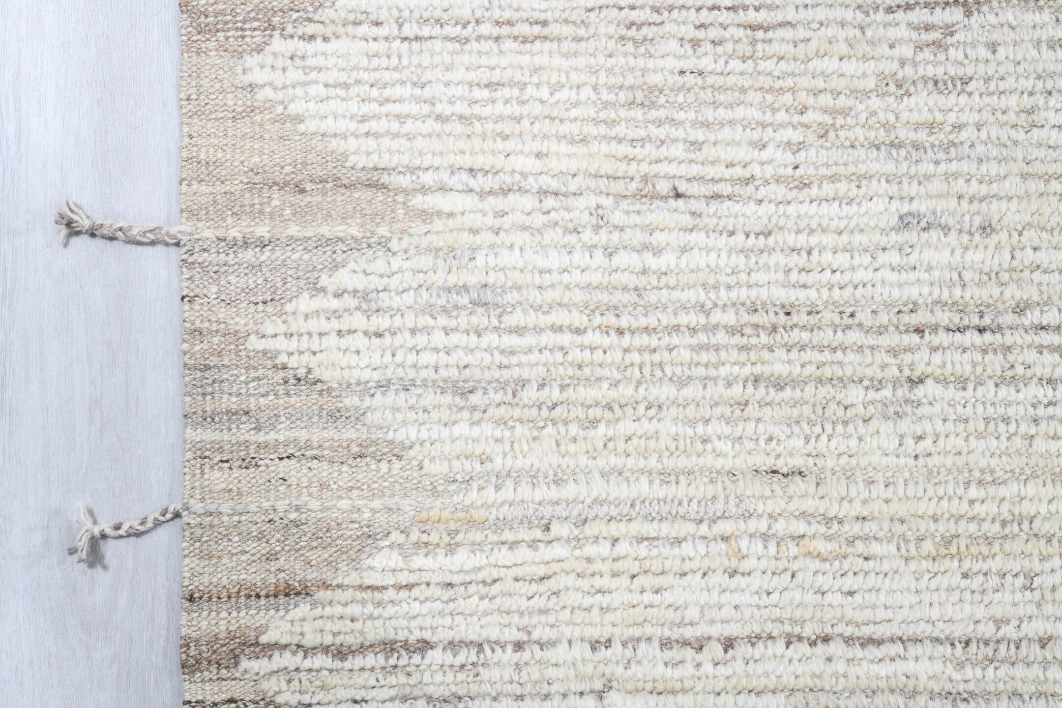 9' x 11' one-of-a-kind handmade vintage Tulu large size rug. Color palette: ivory, cream, taupe, beige, light gray, gray
