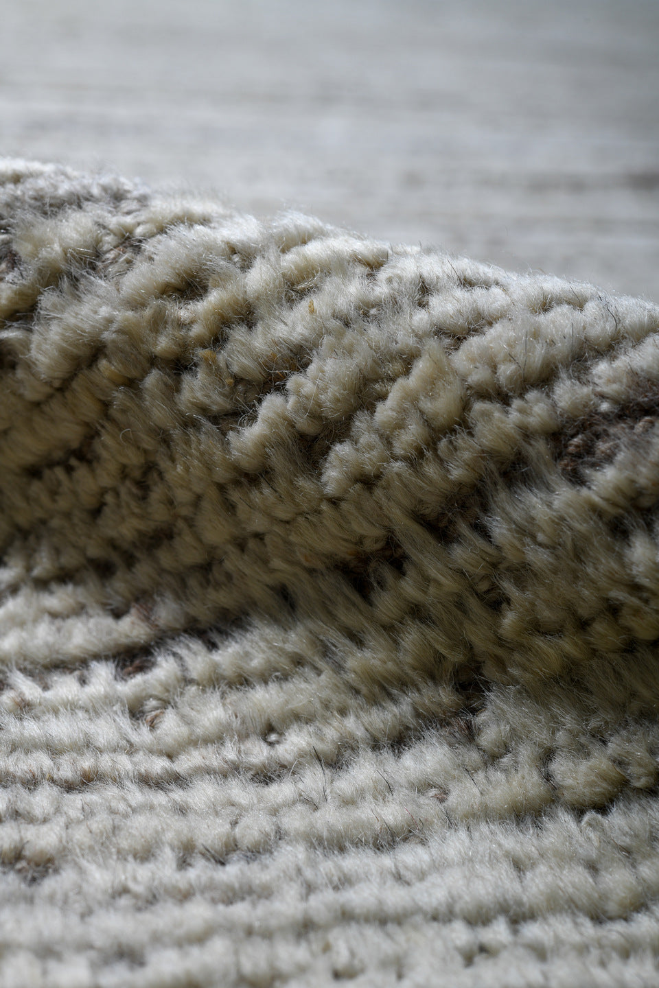 9' x 11' one-of-a-kind handmade vintage Tulu large size rug. Color palette: ivory, cream, taupe, beige, light gray, gray