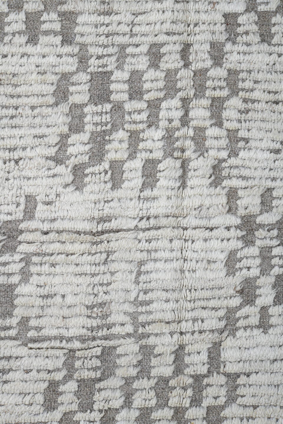 13' x 19' one-of-a-kind handmade vintage Tulu oversize rug. Color palette: ivory, taupe, cream, light gray, beige, gray