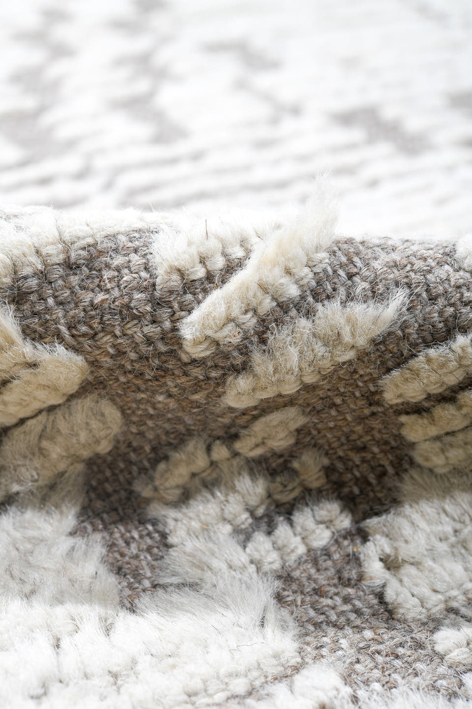 13' x 19' one-of-a-kind handmade vintage Tulu oversize rug. Color palette: ivory, taupe, cream, light gray, beige, gray
