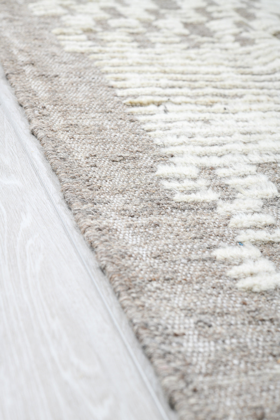 13' x 19' one-of-a-kind handmade vintage Tulu oversize rug. Color palette: ivory, taupe, cream, light gray, beige, gray