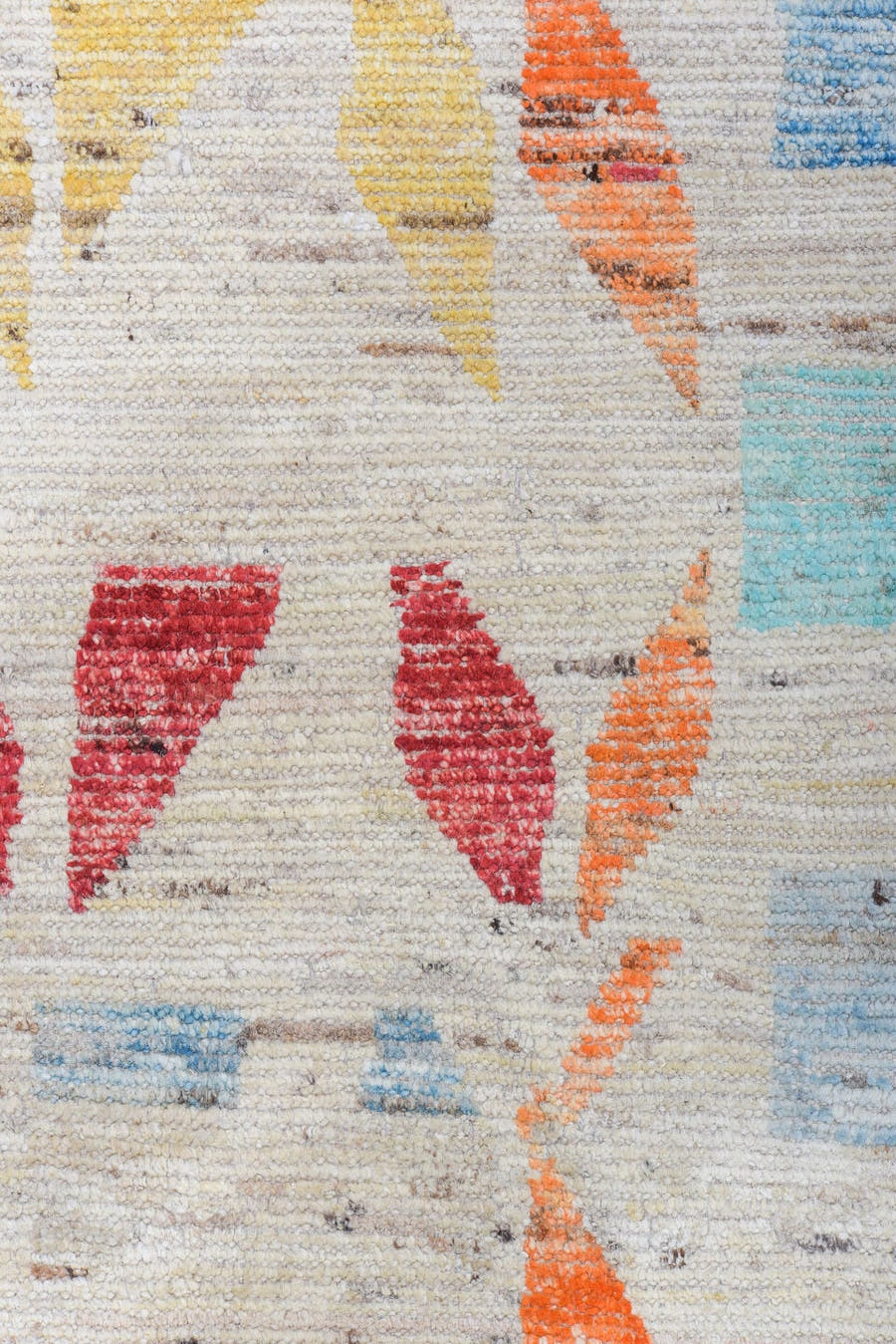 9' x 11' one-of-a-kind handmade vintage Tulu large size rug. Color palette: ivory, sky blue, aqua, coral, saffron, lavender