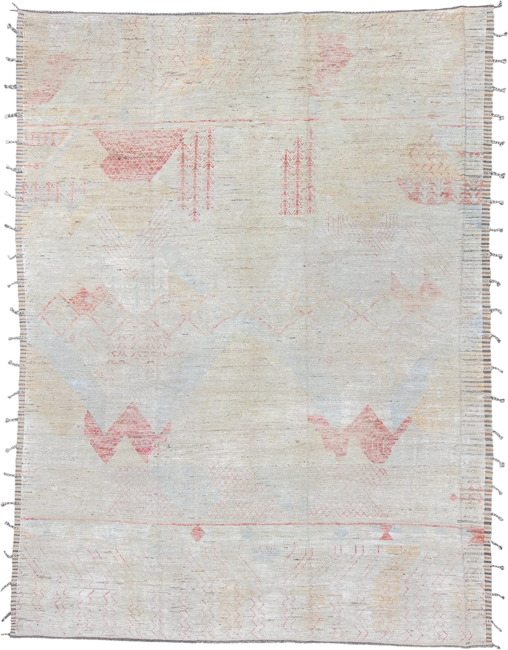 10' x 13' one-of-a-kind handmade vintage Tulu large size rug. Color palette: ivory, blush, pale gold, cream, taupe