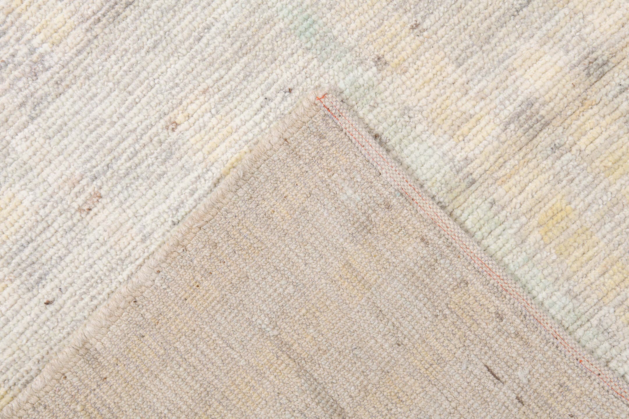 10' x 13' one-of-a-kind handmade vintage Tulu large size rug. Color palette: ivory, cream, light gray, taupe, pale blue