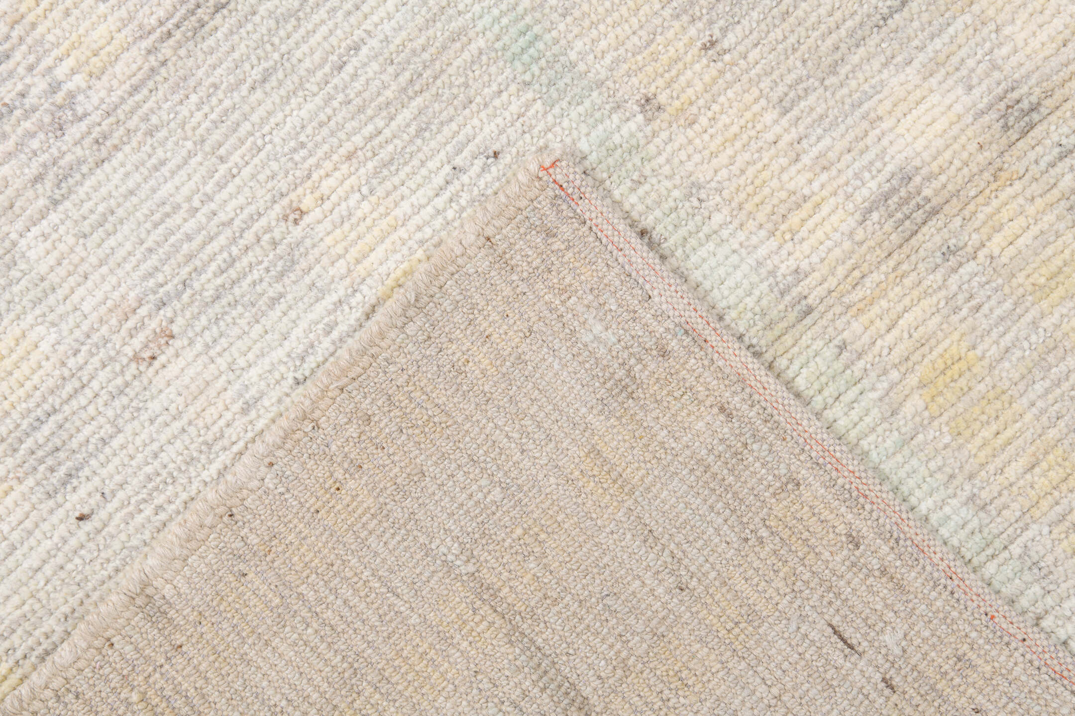 10' x 13' one-of-a-kind handmade vintage Tulu large size rug. Color palette: ivory, cream, light gray, taupe, pale blue