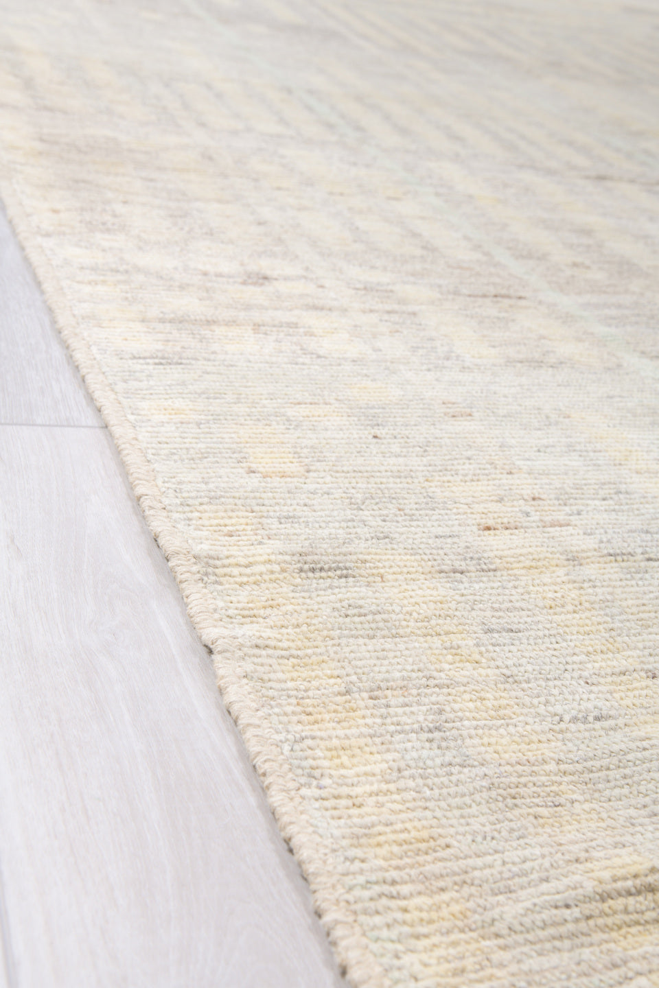 10' x 13' one-of-a-kind handmade vintage Tulu large size rug. Color palette: ivory, cream, light gray, taupe, pale blue