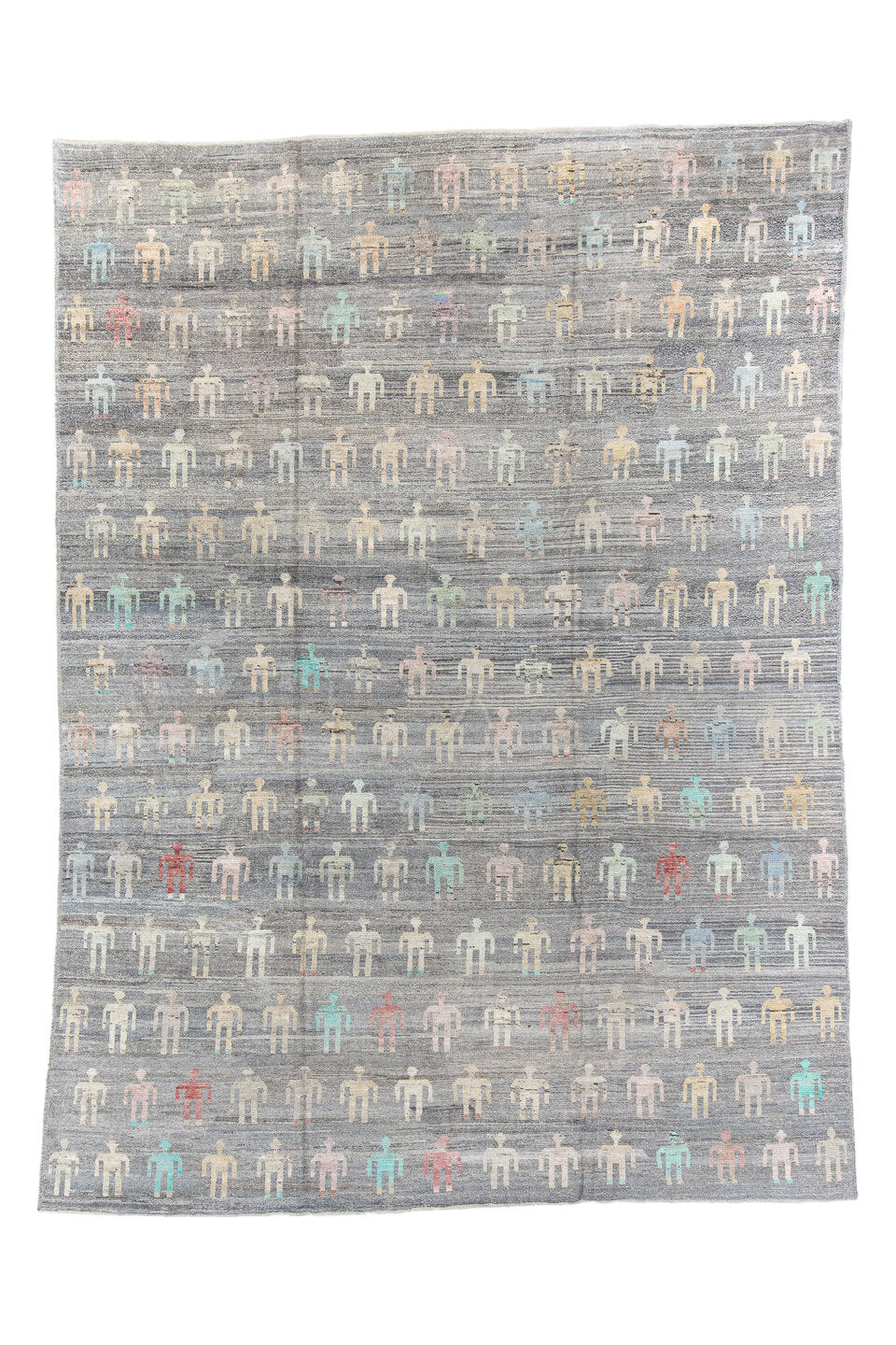 10' x 13' one-of-a-kind handmade vintage Tulu large size rug. Color palette: black, blue, brown, dark gray, dim gray, gray