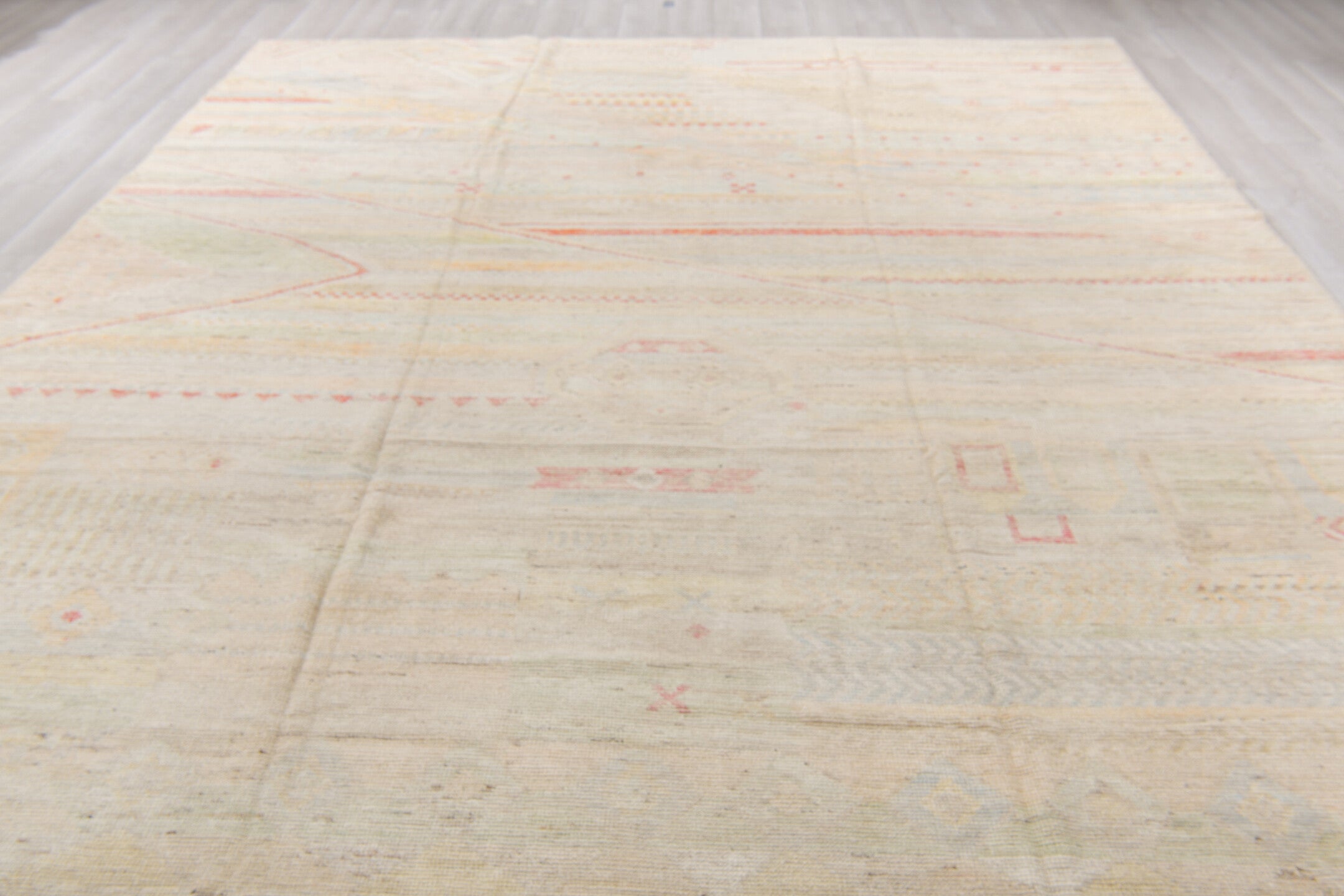 10' x 13' one-of-a-kind handmade vintage Tulu large size rug. Color palette: brown, dark salmon, gainsboro, gray, light gray