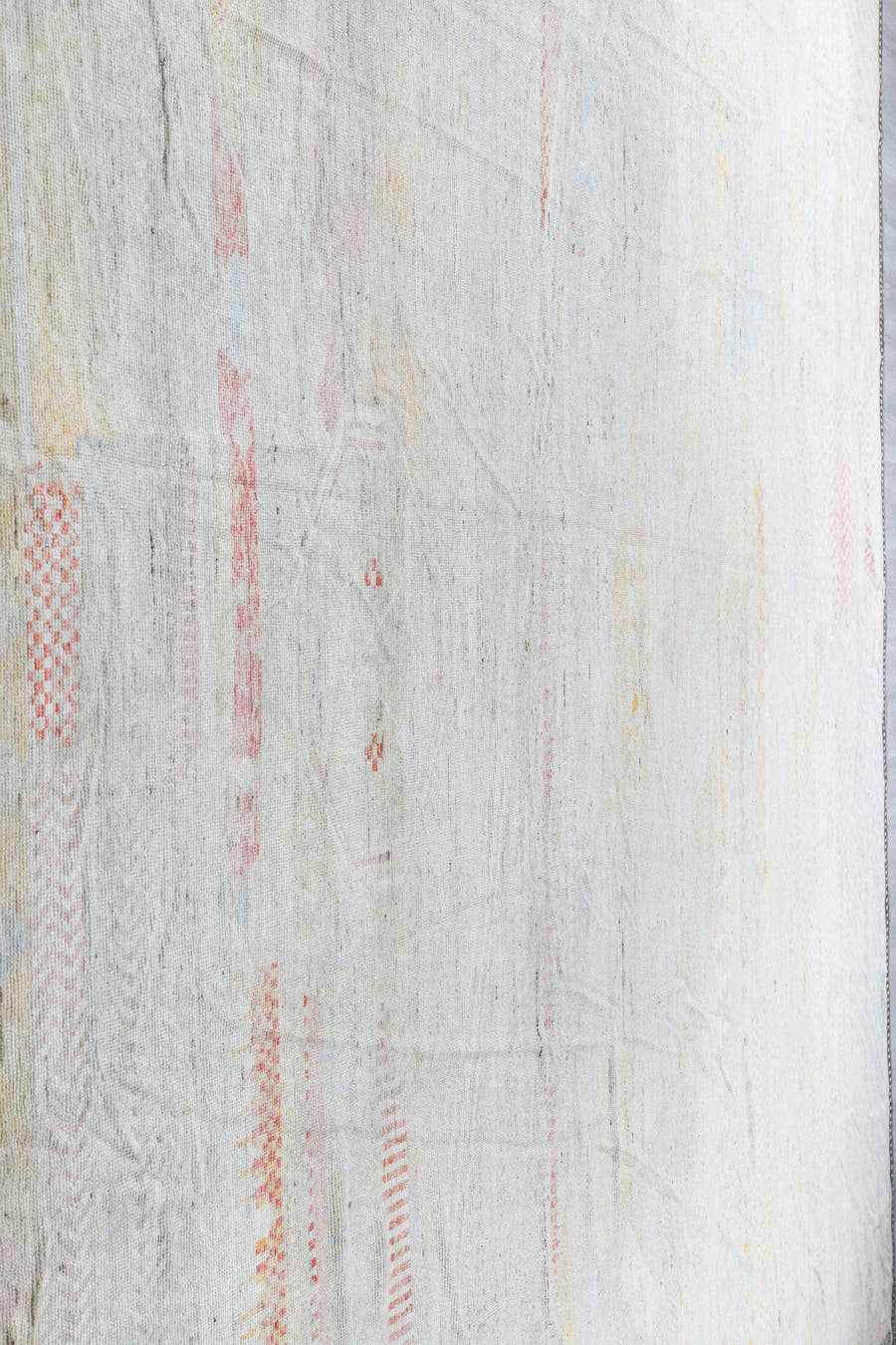 14' x 19' one-of-a-kind handmade vintage Tulu oversize rug. Color palette: ivory, blush, powder_blue, faded_coral, pale_gold