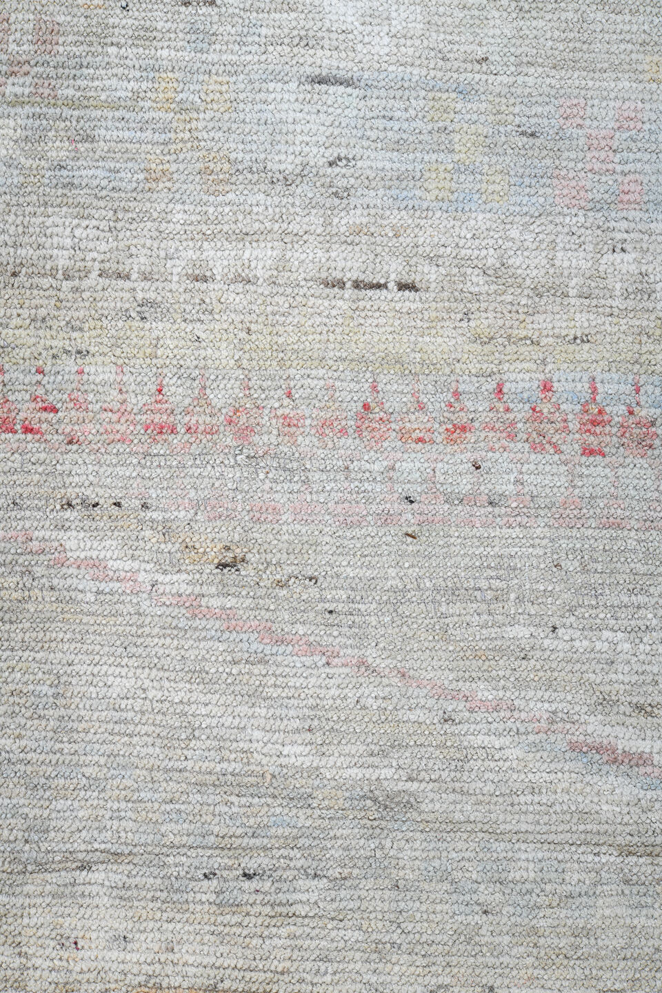 14' x 19' one-of-a-kind handmade vintage Tulu oversize rug. Color palette: ivory, blush, powder_blue, faded_coral, pale_gold