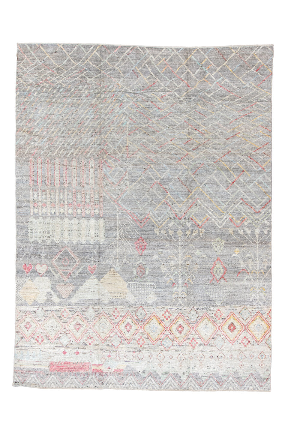 10' x 13' one-of-a-kind handmade vintage Tulu large size rug. Color palette: black, dark gray, dim gray, gainsboro, gray