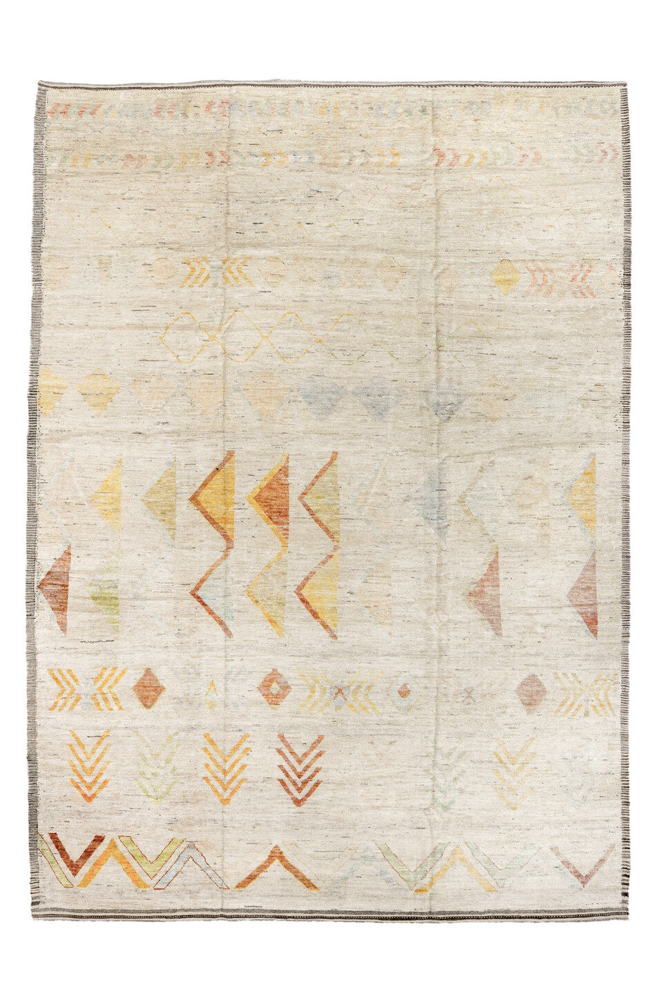 10' x 14' one-of-a-kind handmade vintage Tulu large size rug. Color palette: antiquewhite, brown, gainsboro, gray