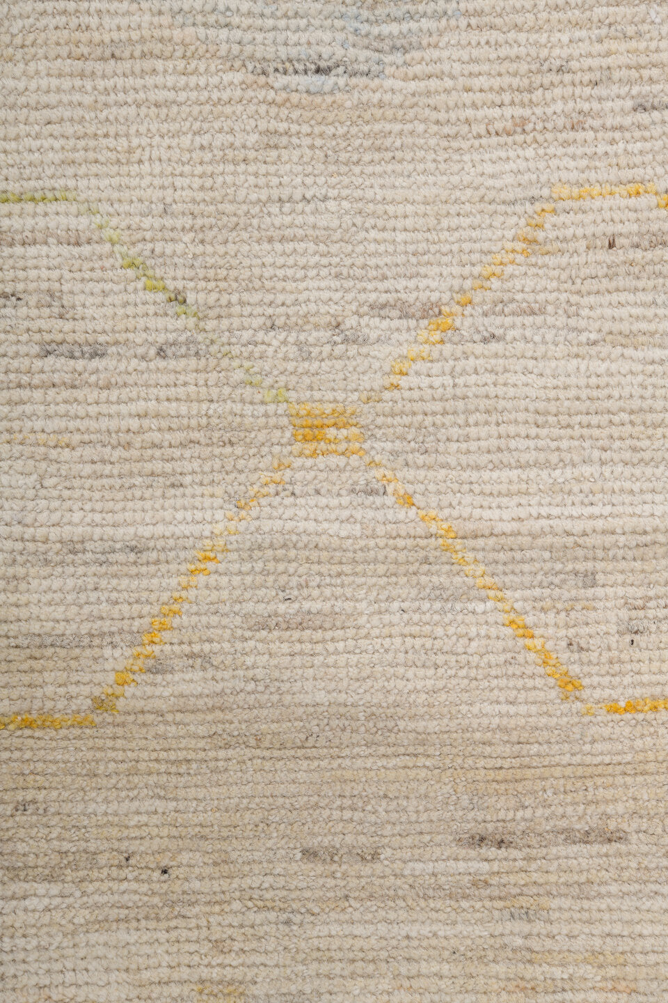10' x 14' one-of-a-kind handmade vintage Tulu large size rug. Color palette: ivory, cream, saffron, rust, pale blue, blush