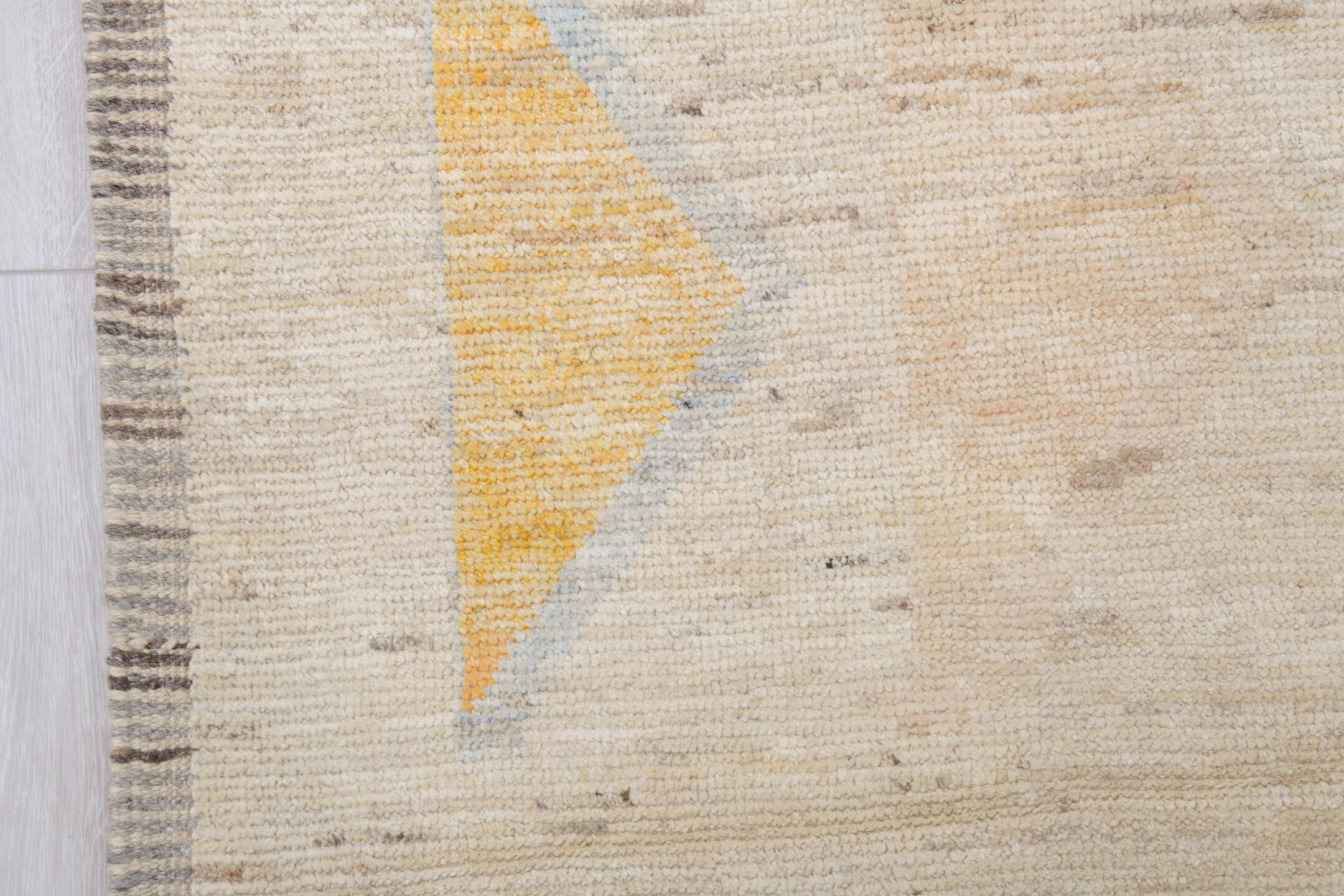 10' x 14' one-of-a-kind handmade vintage Tulu large size rug. Color palette: ivory, cream, saffron, rust, pale blue, blush