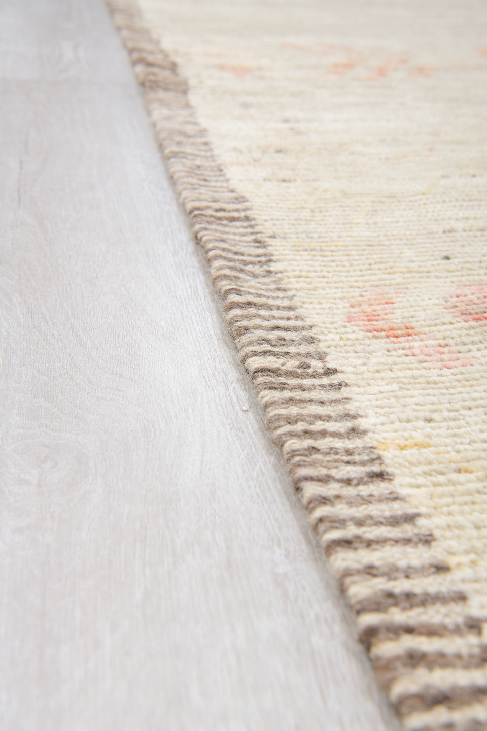 10' x 14' one-of-a-kind handmade vintage Tulu large size rug. Color palette: ivory, cream, saffron, rust, pale blue, blush