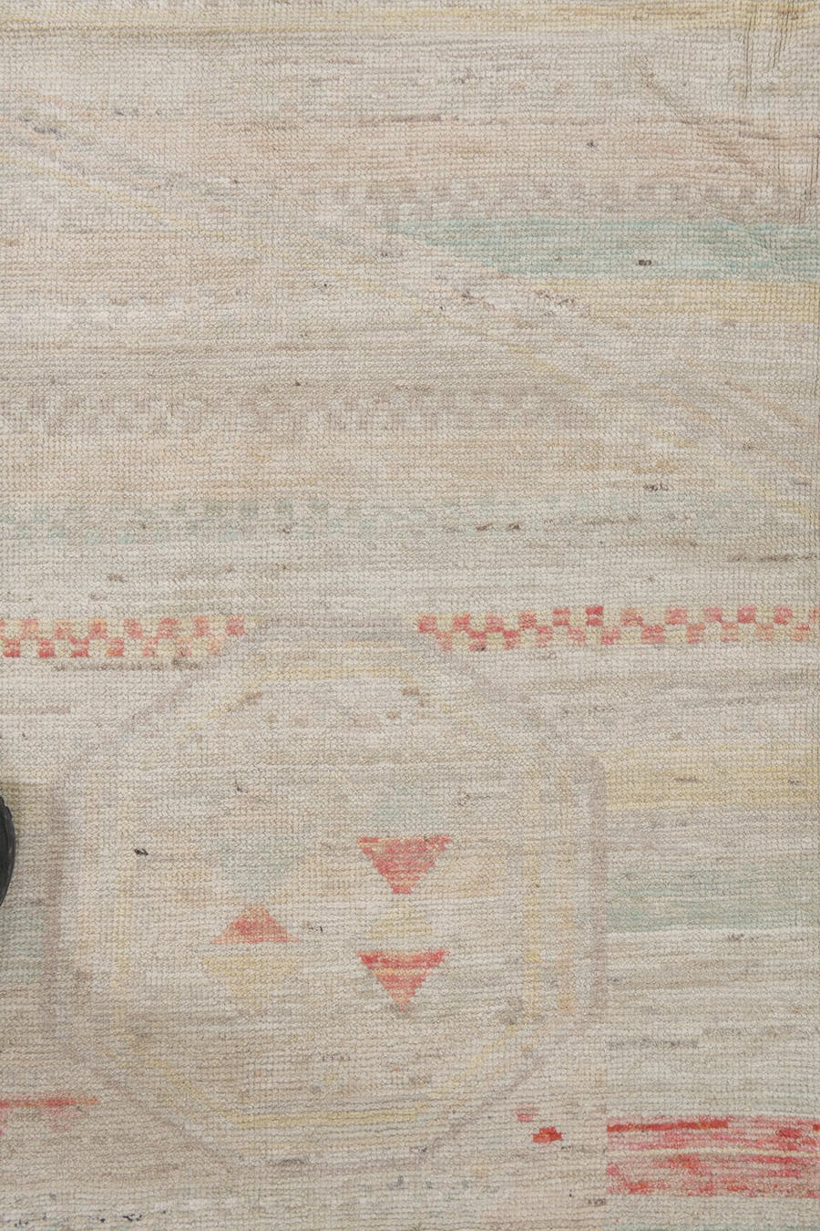 10' x 13' one-of-a-kind handmade vintage Tulu large size rug. Color palette: ivory, blush, pale sage, cream, sand
