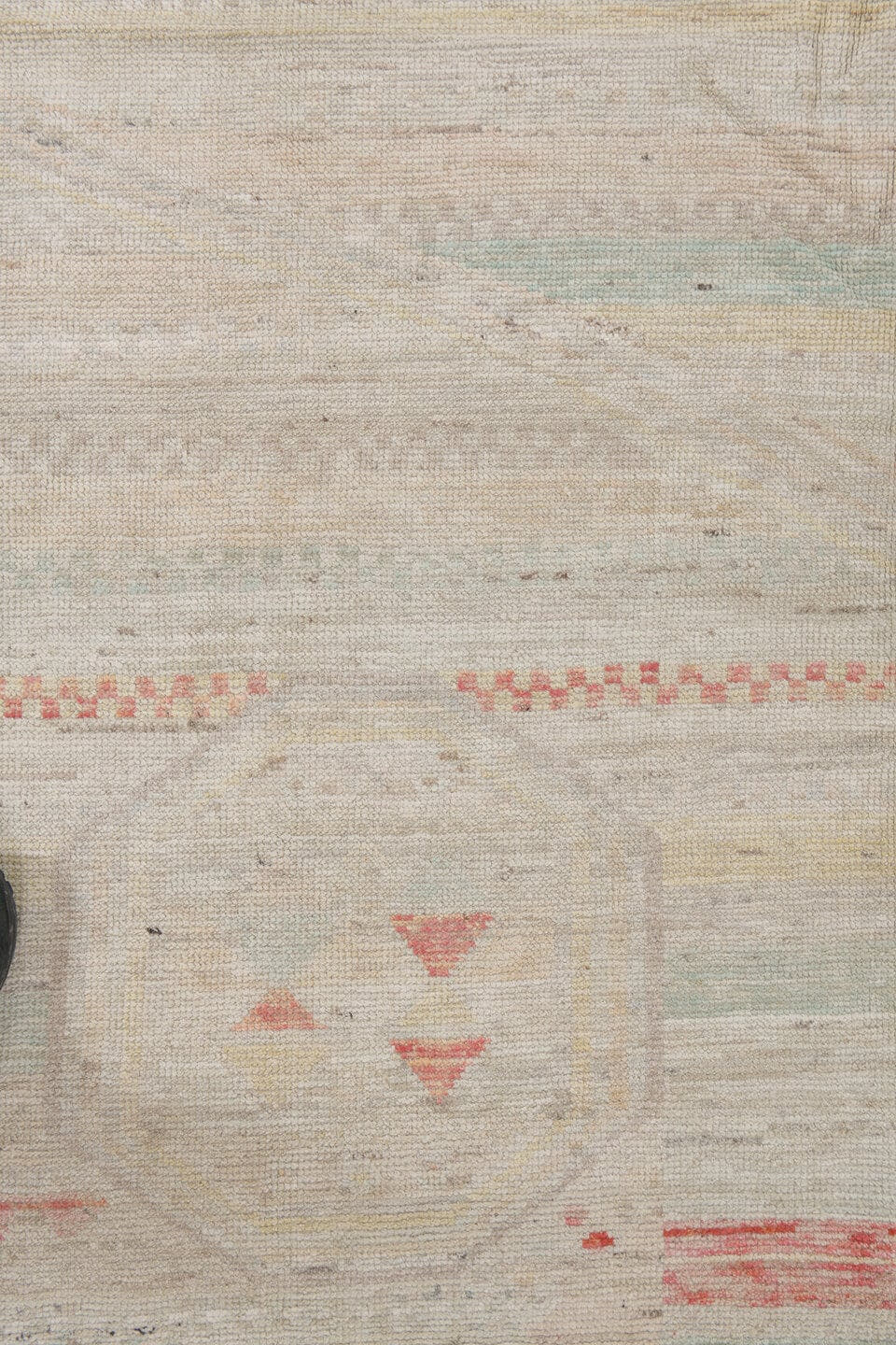 10' x 13' one-of-a-kind handmade vintage Tulu large size rug. Color palette: ivory, blush, pale sage, cream, sand