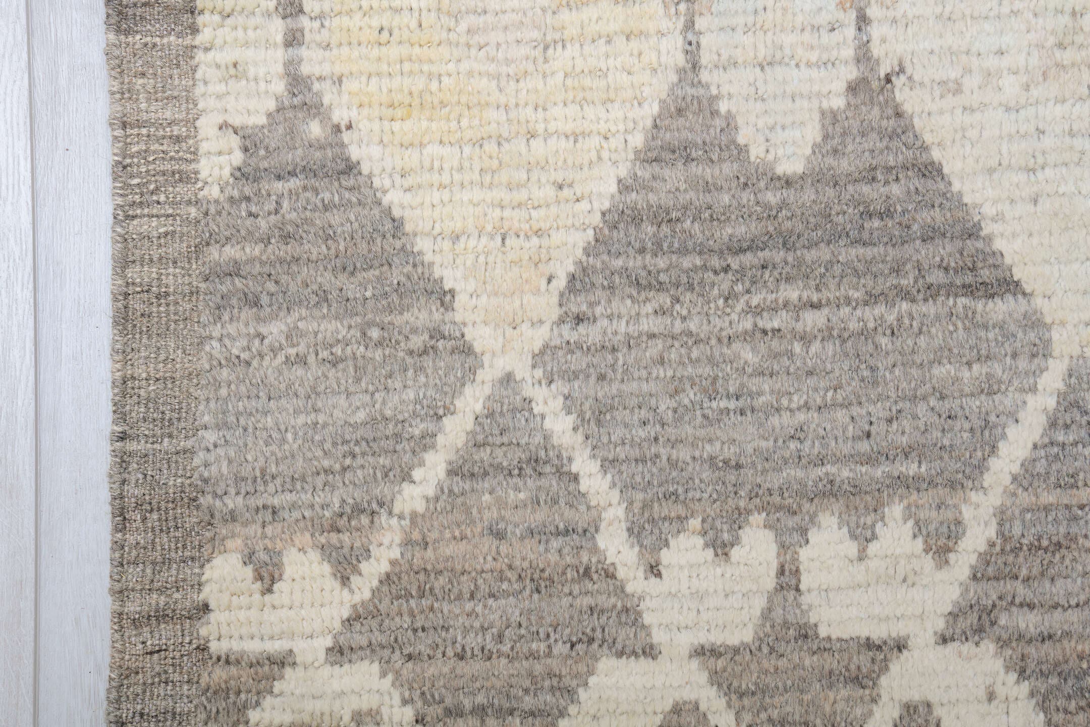 14' x 19' one-of-a-kind handmade vintage Tulu oversize rug. Color palette: gray, ivory, cream, pale gold, taupe, gold, beige