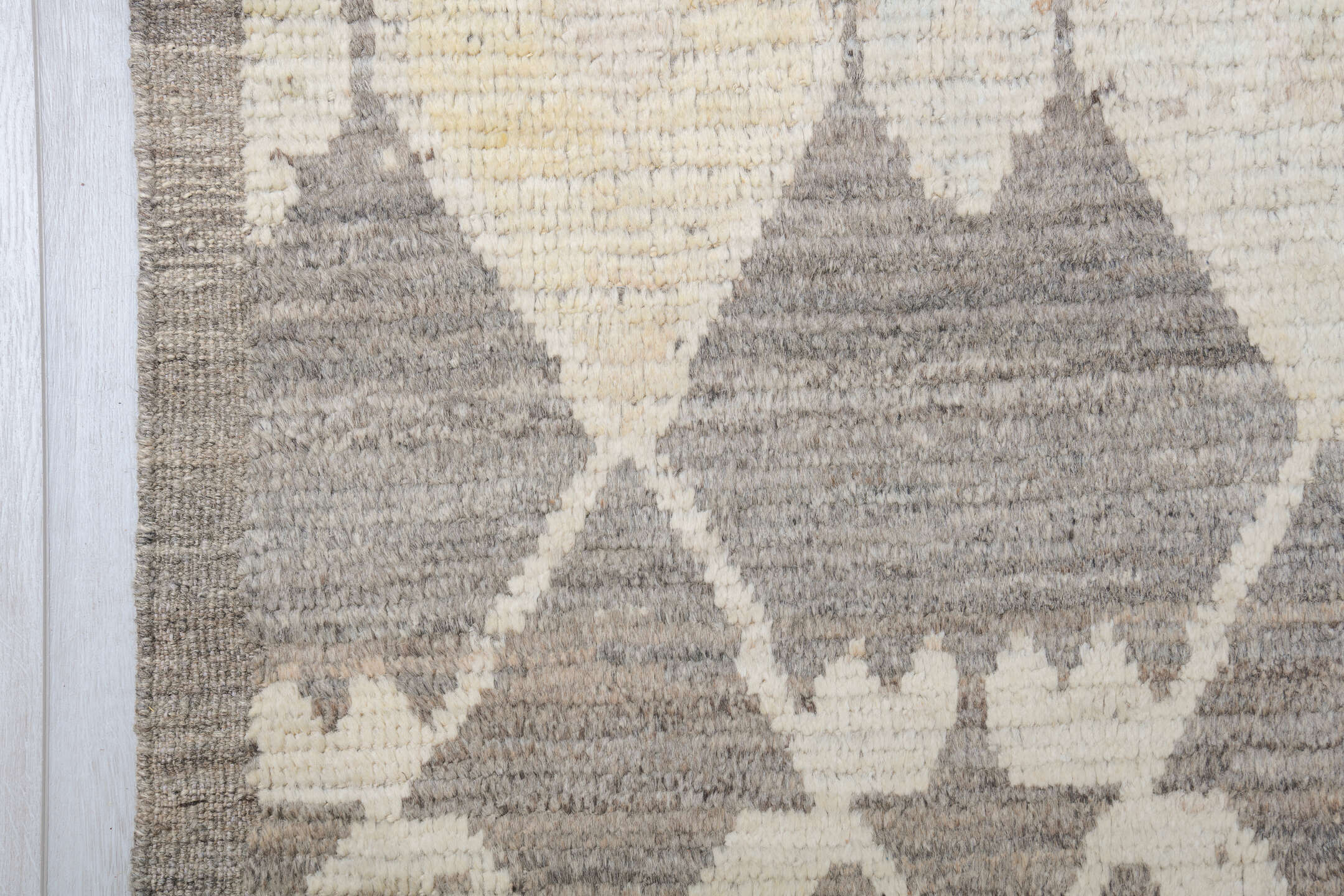14' x 19' one-of-a-kind handmade vintage Tulu oversize rug. Color palette: gray, ivory, cream, pale gold, taupe, gold, beige