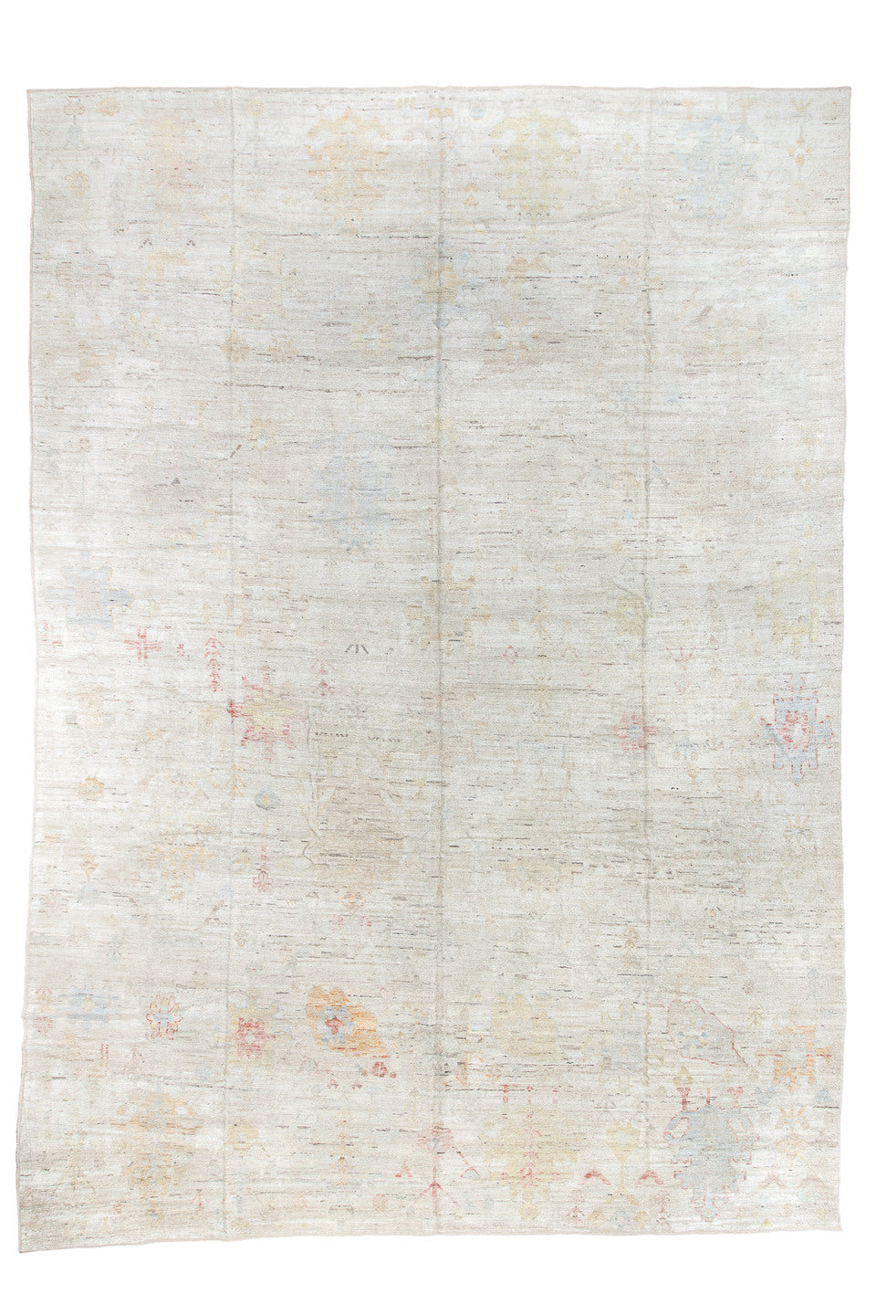 13' x 19' one-of-a-kind handmade vintage Tulu oversize rug. Color palette: black, blue, brown, dark gray, gray, light gray