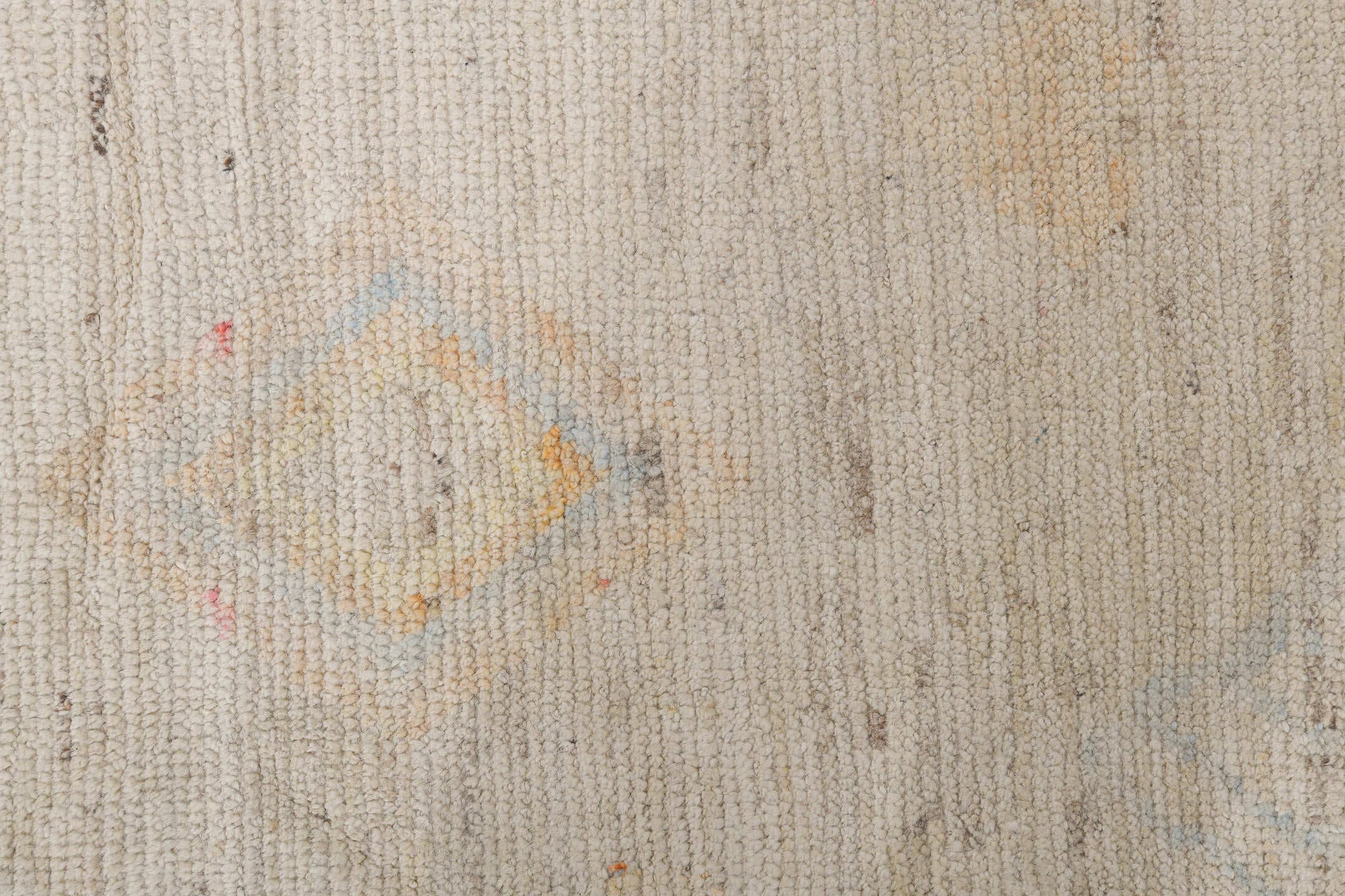 10' x 13' one-of-a-kind handmade vintage Tulu large size rug. Color palette: ivory, cream, blush, pale gold, light gray