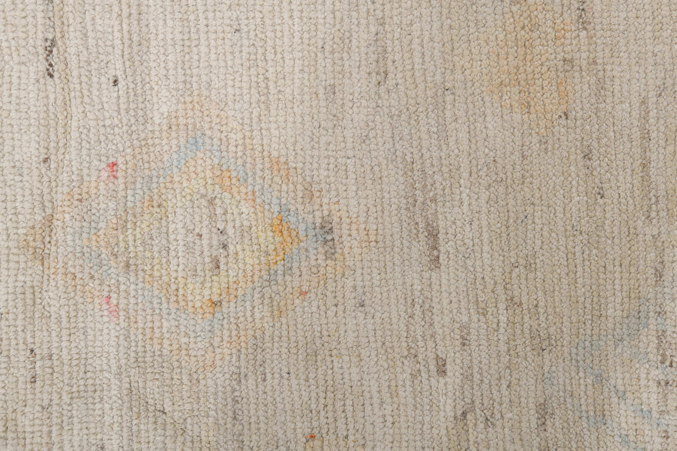 10' x 13' one-of-a-kind handmade vintage Tulu large size rug. Color palette: ivory, cream, blush, pale gold, light gray