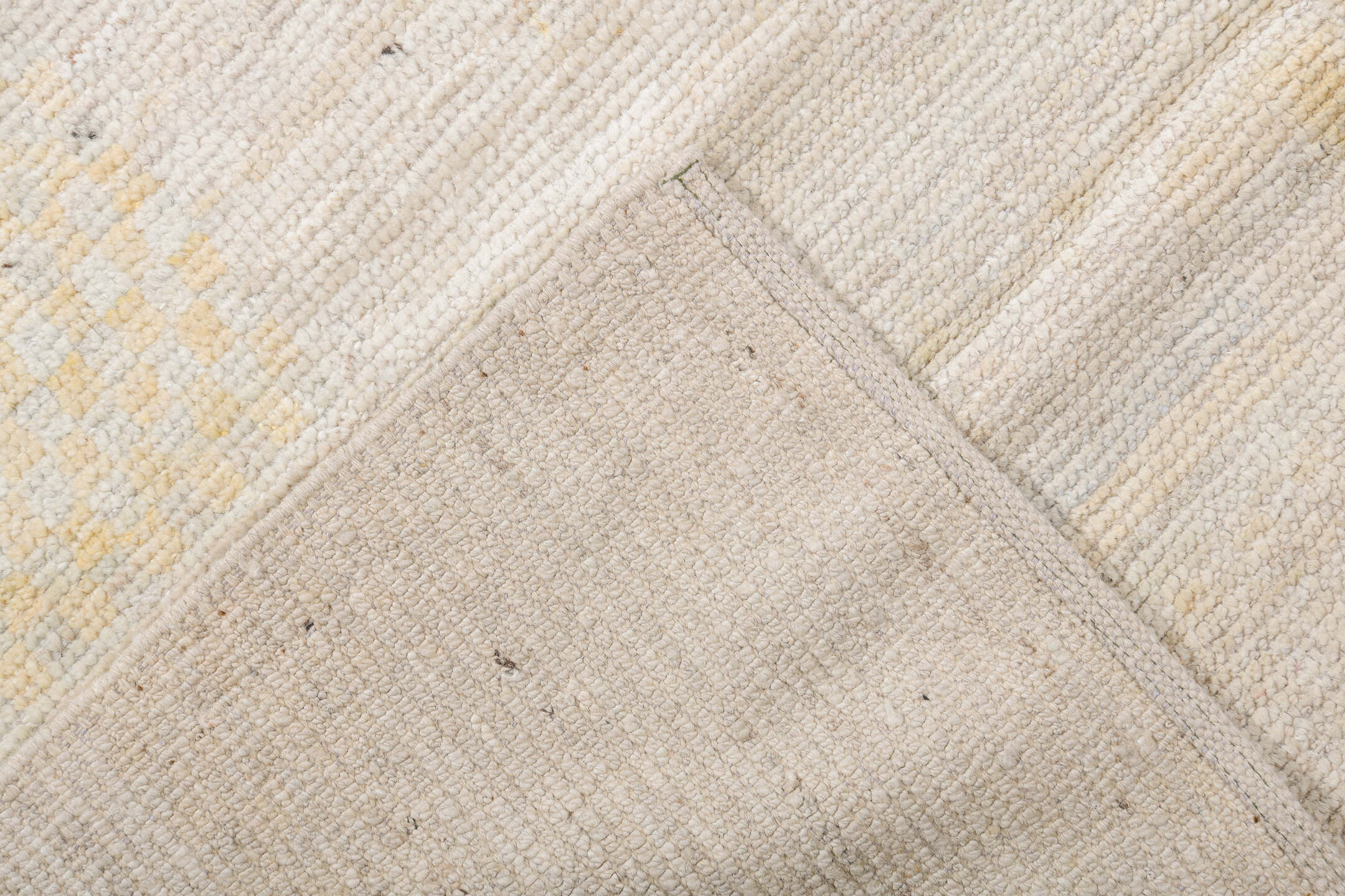 14' x 19' one-of-a-kind handmade vintage Tulu oversize rug. Color palette: ivory, cream, beige, taupe, pale gold, light gray