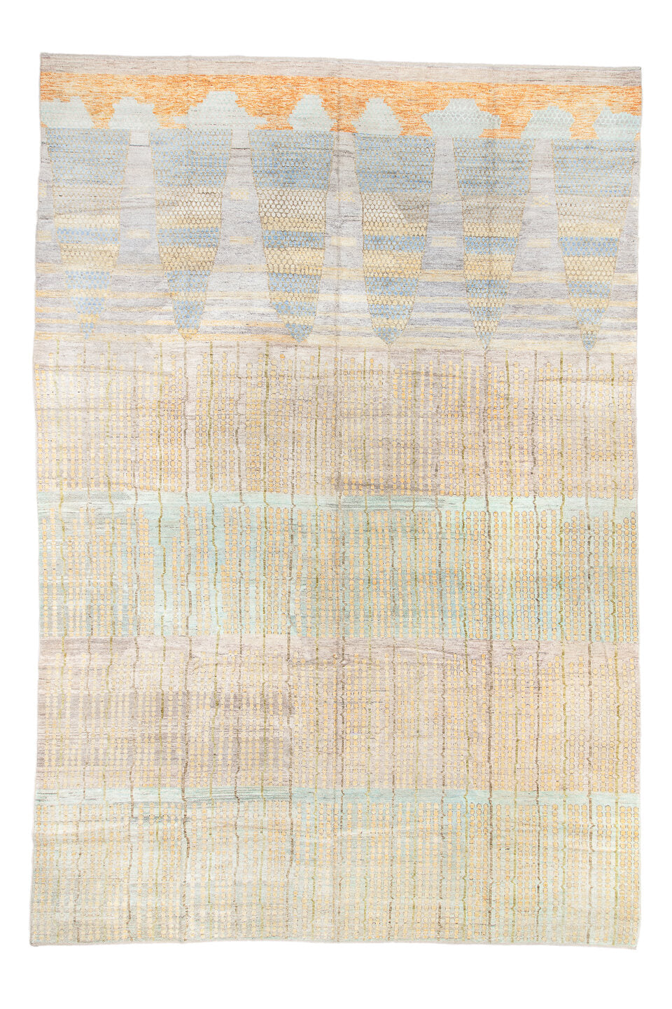 13' x 19' one-of-a-kind handmade vintage Tulu oversize rug. Color palette: antiquewhite, black, brown, burlywood, charcoal