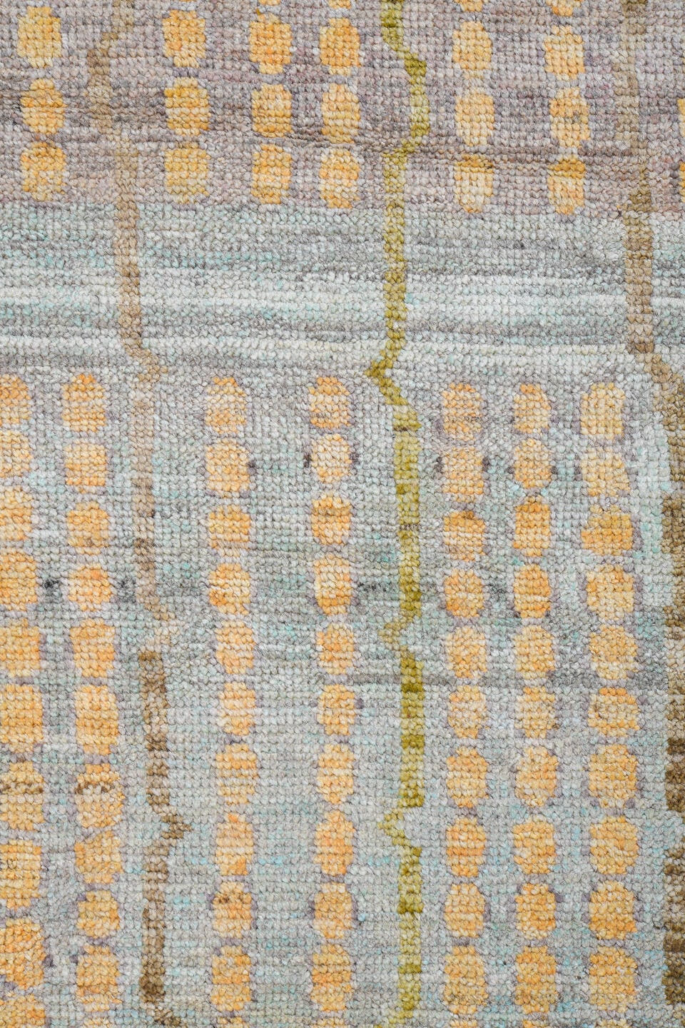 13' x 19' one-of-a-kind handmade vintage Tulu oversize rug. Color palette: ivory, pale aqua, gold, apricot, taupe, cream