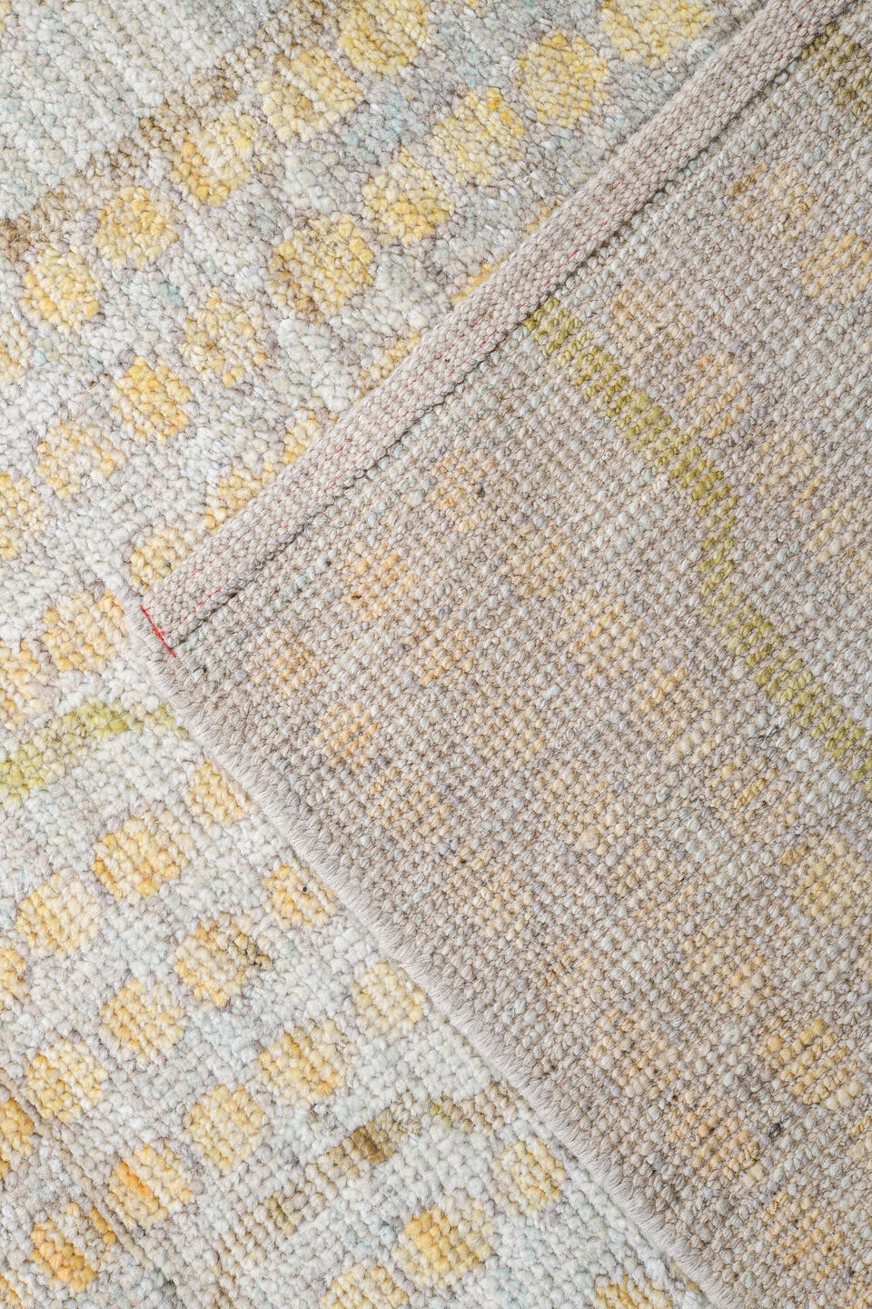 13' x 19' one-of-a-kind handmade vintage Tulu oversize rug. Color palette: ivory, pale aqua, gold, apricot, taupe, cream
