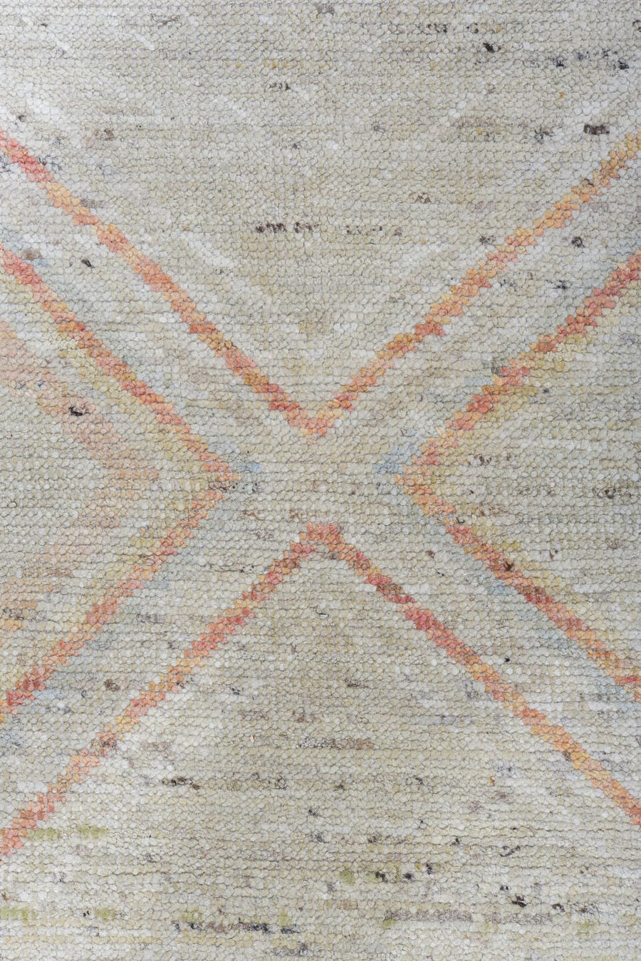 12' x 15' one-of-a-kind handmade vintage Tulu oversize rug. Color palette: ivory, salmon, sky_blue, light_gold, beige