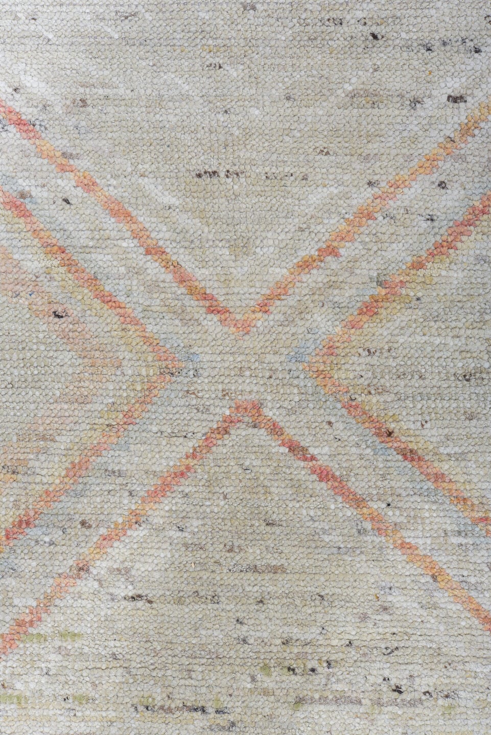 12' x 15' one-of-a-kind handmade vintage Tulu oversize rug. Color palette: ivory, salmon, sky_blue, light_gold, beige