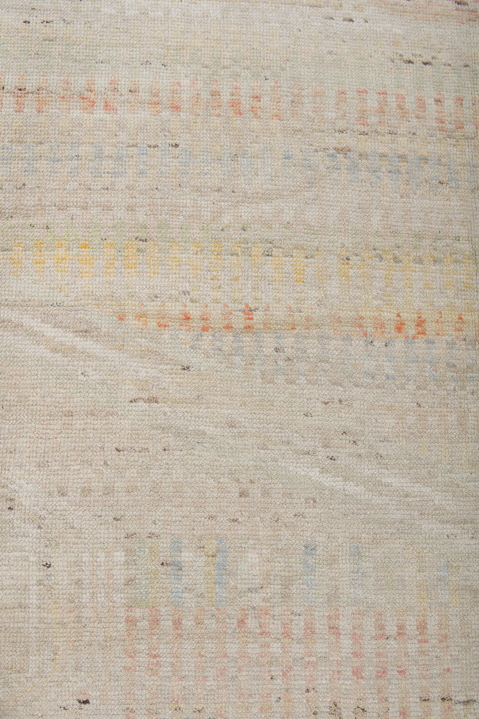 13' x 19' one-of-a-kind handmade vintage Tulu oversize rug. Color palette: ivory, cream, pale blue, blush, soft yellow