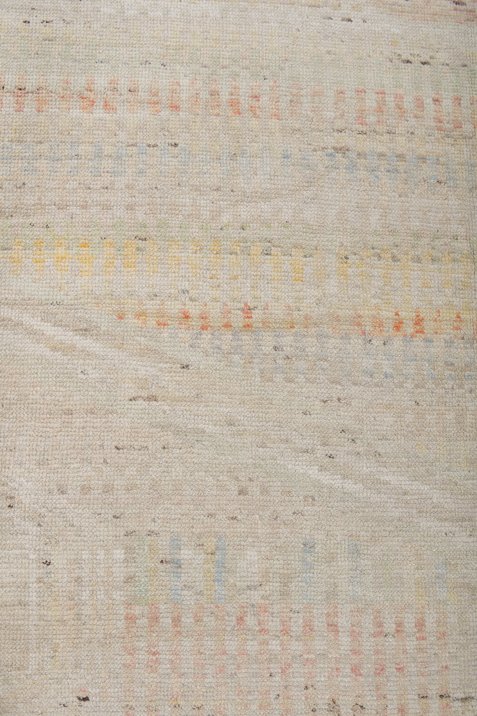 13' x 19' one-of-a-kind handmade vintage Tulu oversize rug. Color palette: ivory, cream, pale blue, blush, soft yellow