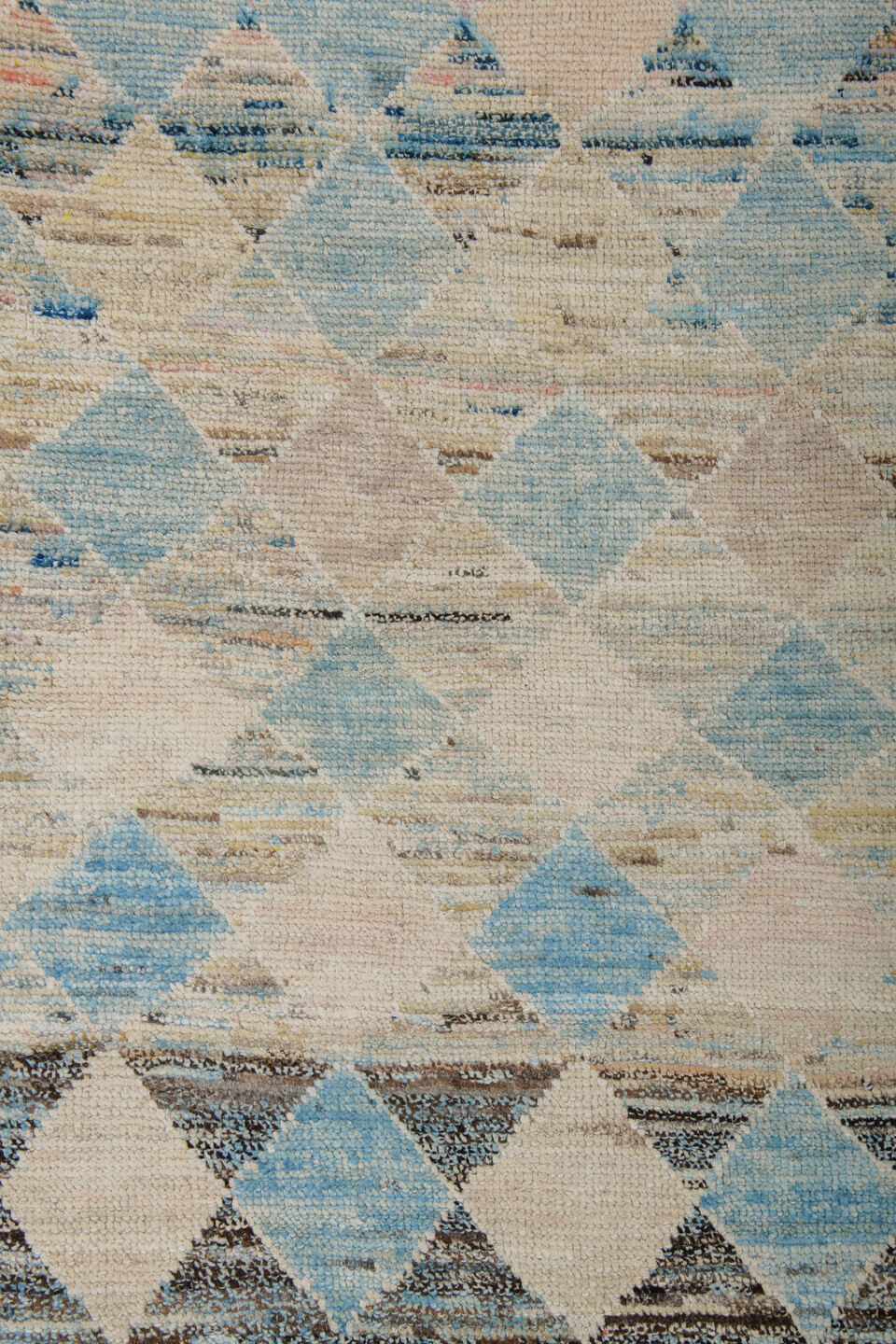 6' x 9' one-of-a-kind handmade vintage Tulu medium size rug. Color palette: ivory, sky_blue, taupe, indigo, brown, beige