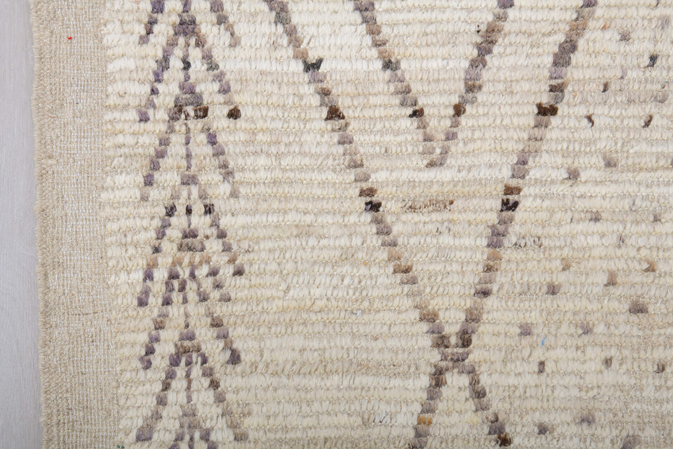 8' x 9' one-of-a-kind handmade vintage Tulu rug. Color palette: ivory, taupe, brown, cream, charcoal, beige, gray, black