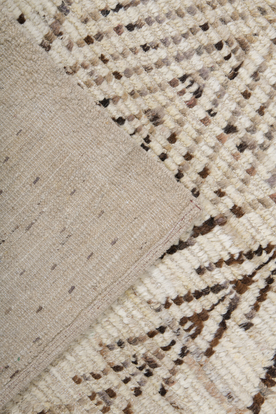 8' x 9' one-of-a-kind handmade vintage Tulu rug. Color palette: ivory, taupe, brown, cream, charcoal, beige, gray, black