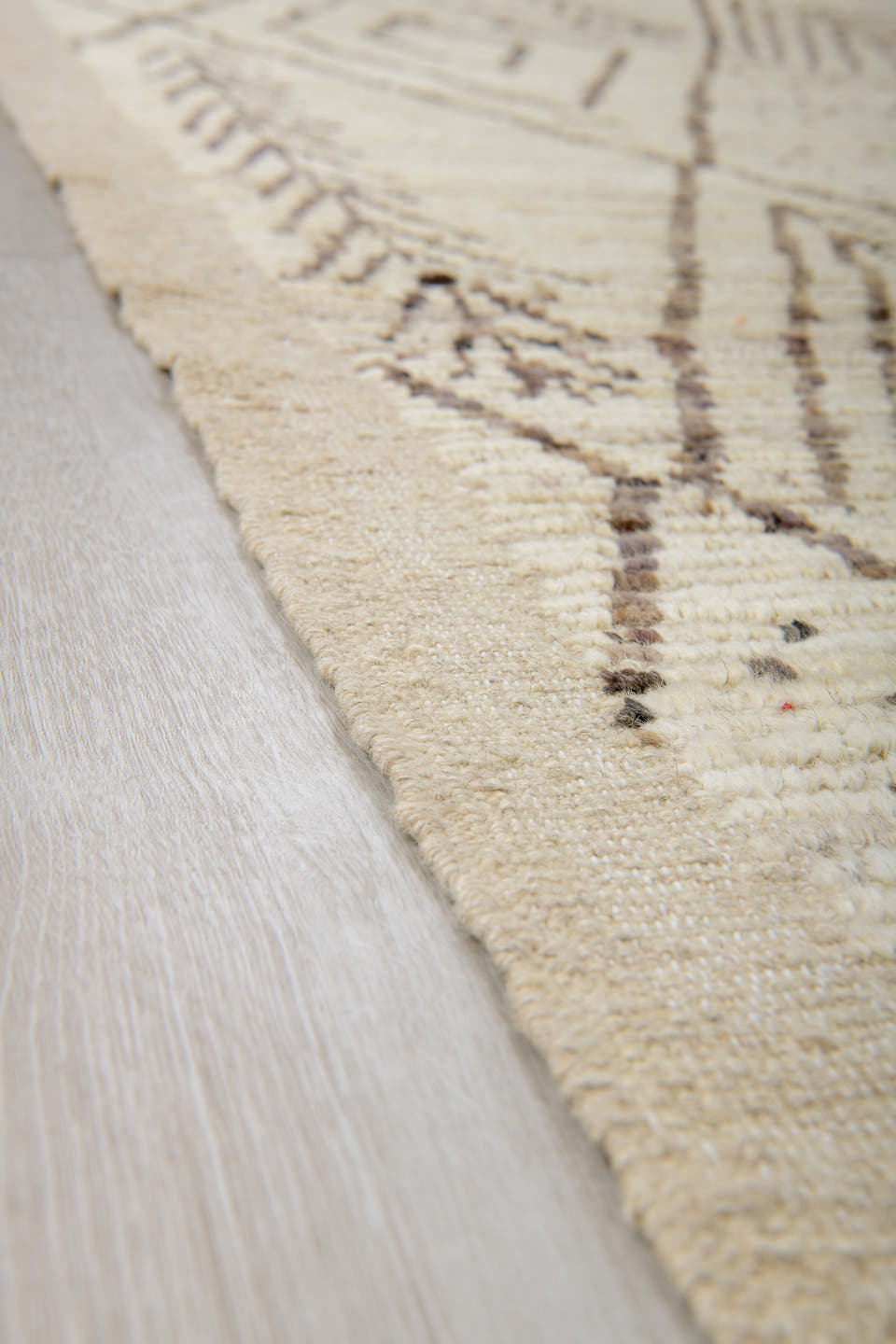 8' x 9' one-of-a-kind handmade vintage Tulu rug. Color palette: ivory, taupe, brown, cream, charcoal, beige, gray, black