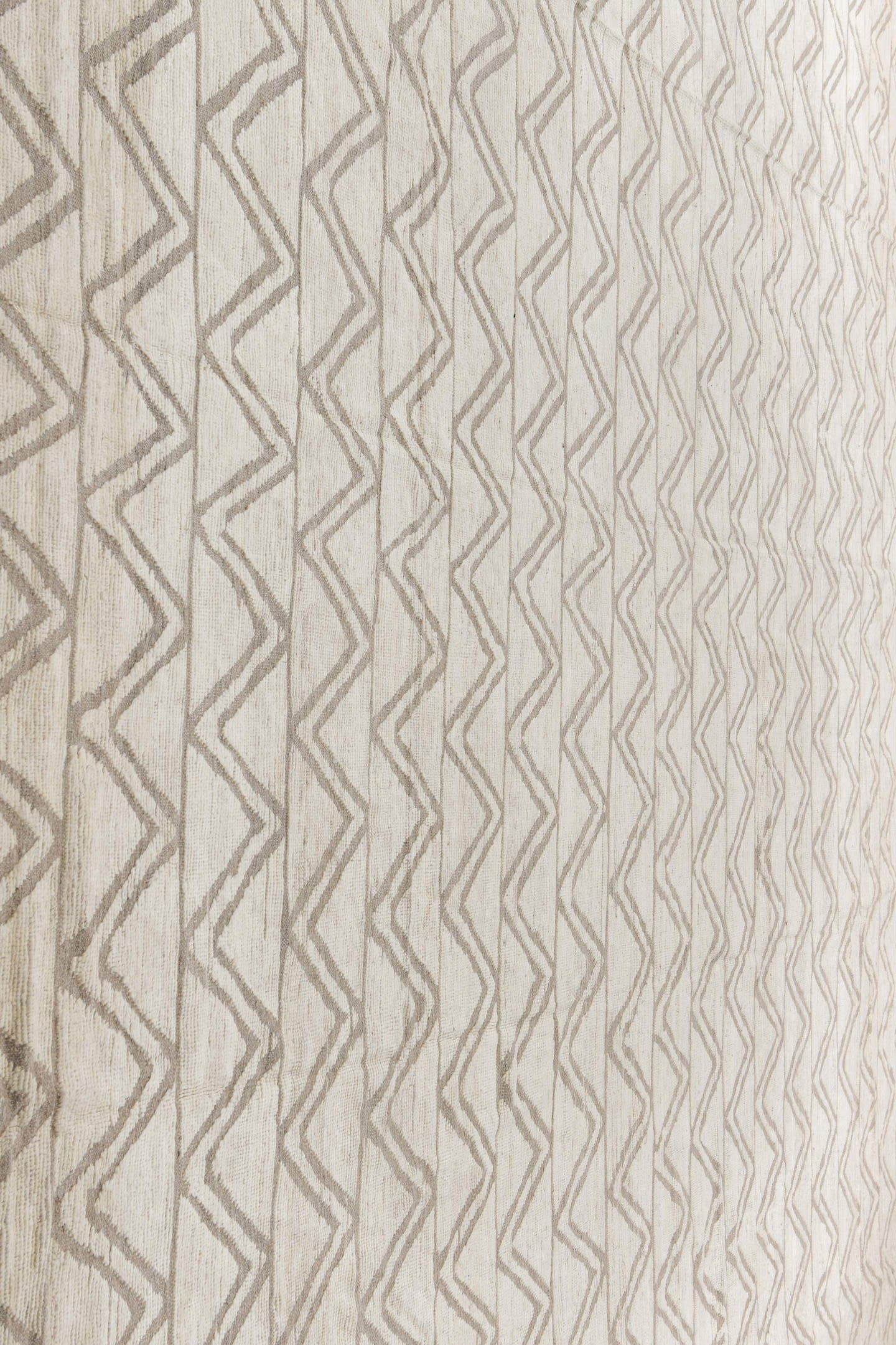 14' x 15' one-of-a-kind handmade vintage Tulu oversize rug. Color palette: ivory, taupe, beige, stone, gray