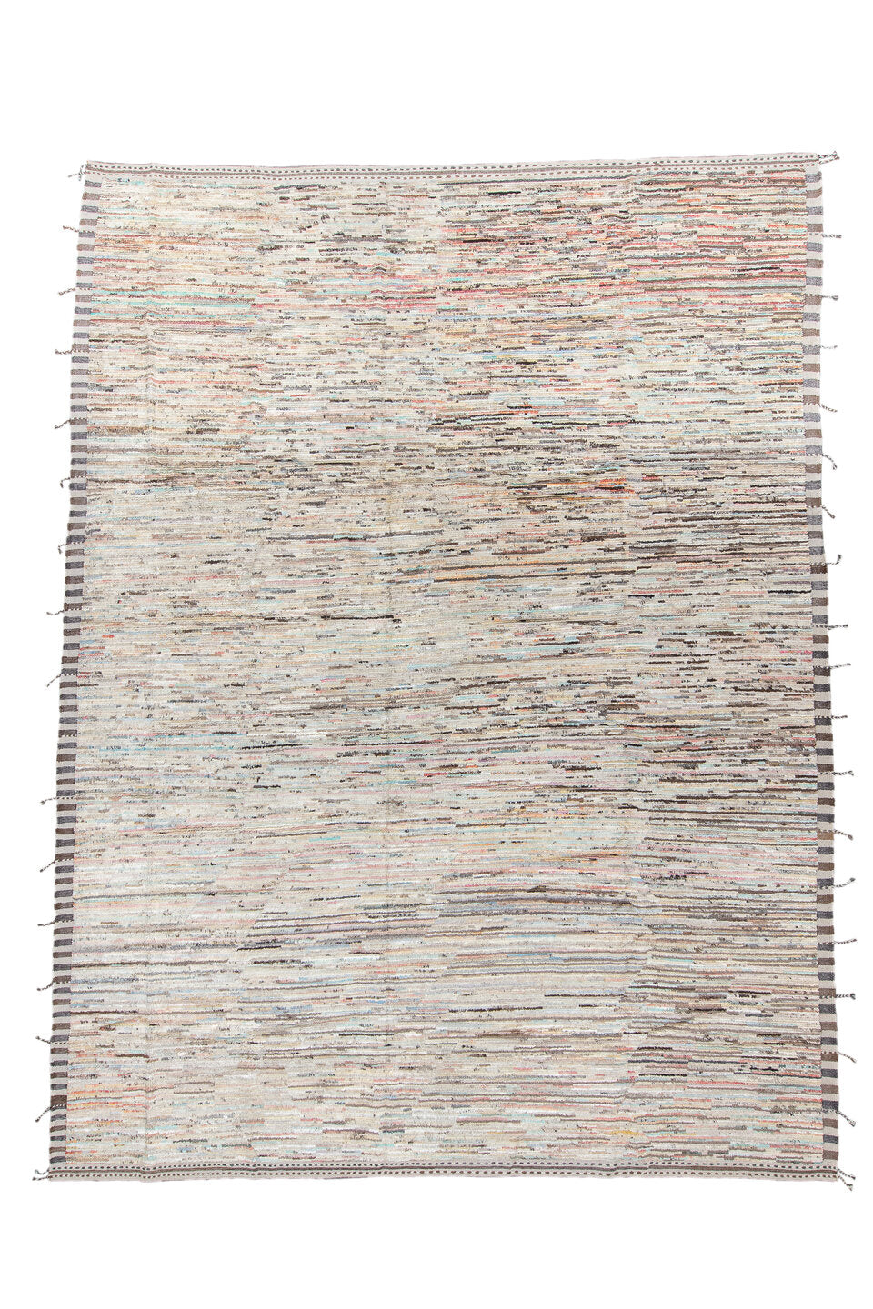 10' x 13' one-of-a-kind handmade vintage Tulu large size rug. Color palette: blue, gainsboro, gray, light blue, light gray