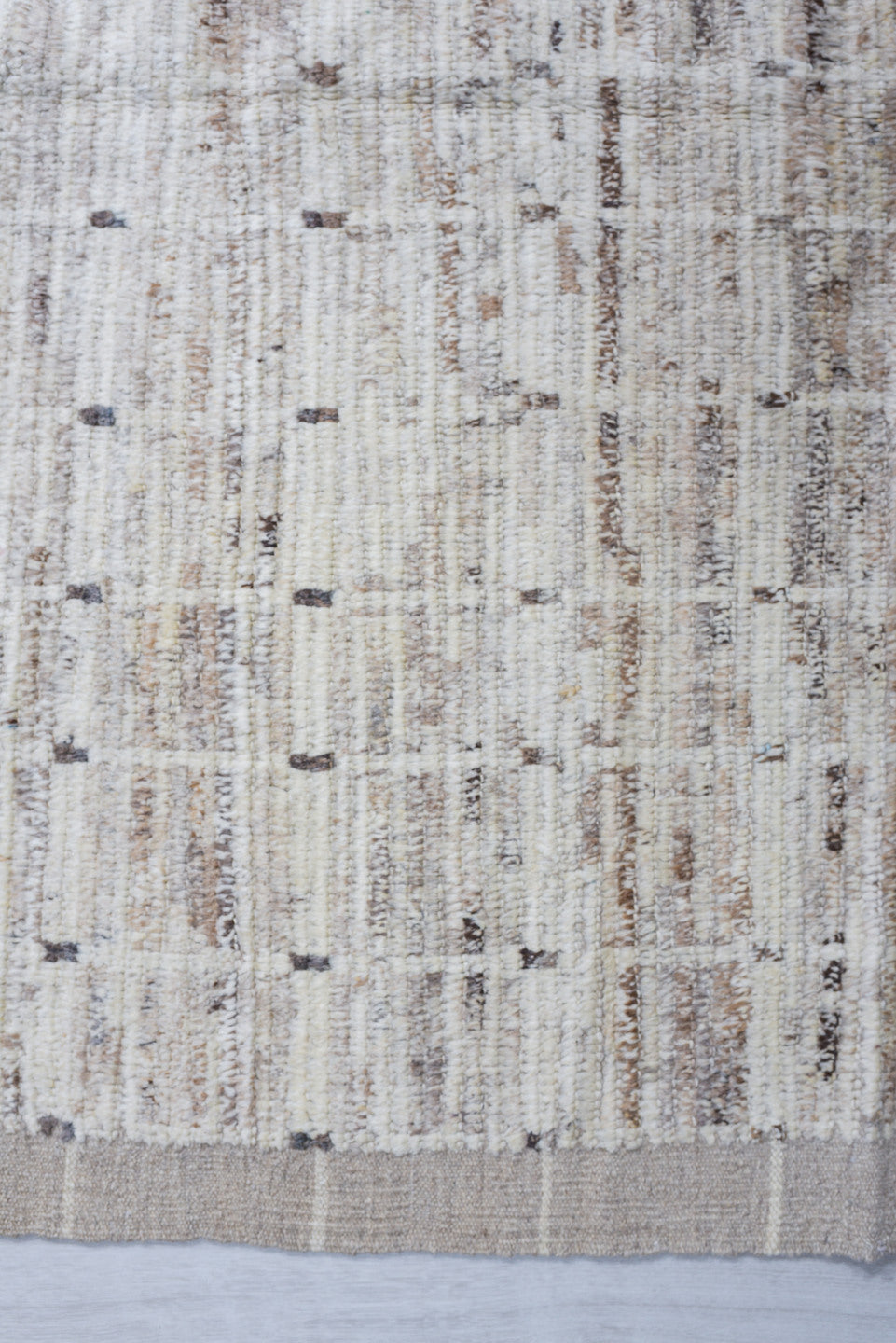 8' x 9' one-of-a-kind handmade vintage Tulu rug. Color palette: ivory, taupe, beige, gray, charcoal, black