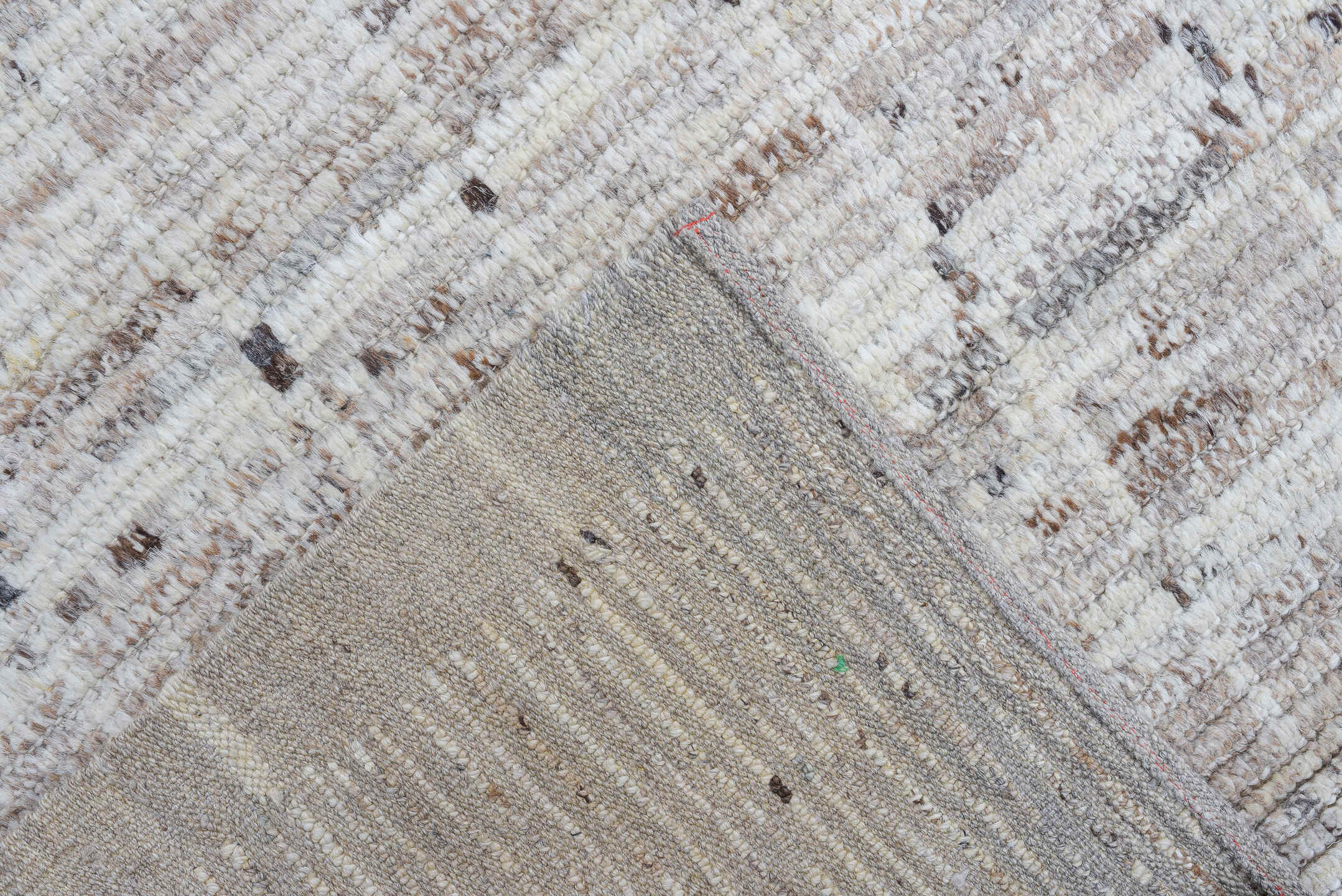 8' x 9' one-of-a-kind handmade vintage Tulu rug. Color palette: ivory, taupe, beige, gray, charcoal, black